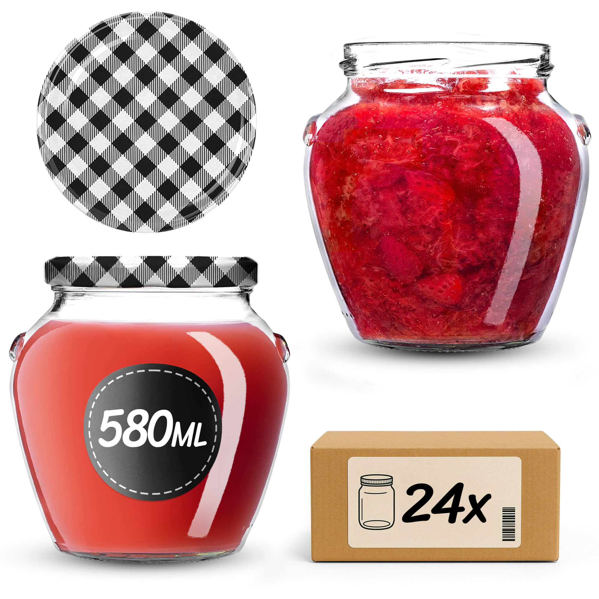 Słoiki na przetwory Sassa 580ml 24szt 82mm + wieczka "Niebieska krata"