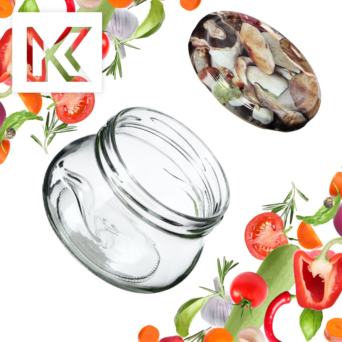 Słoiki na przetwory Raja 300ml 20szt 82mm + wieczka "Grzyby"