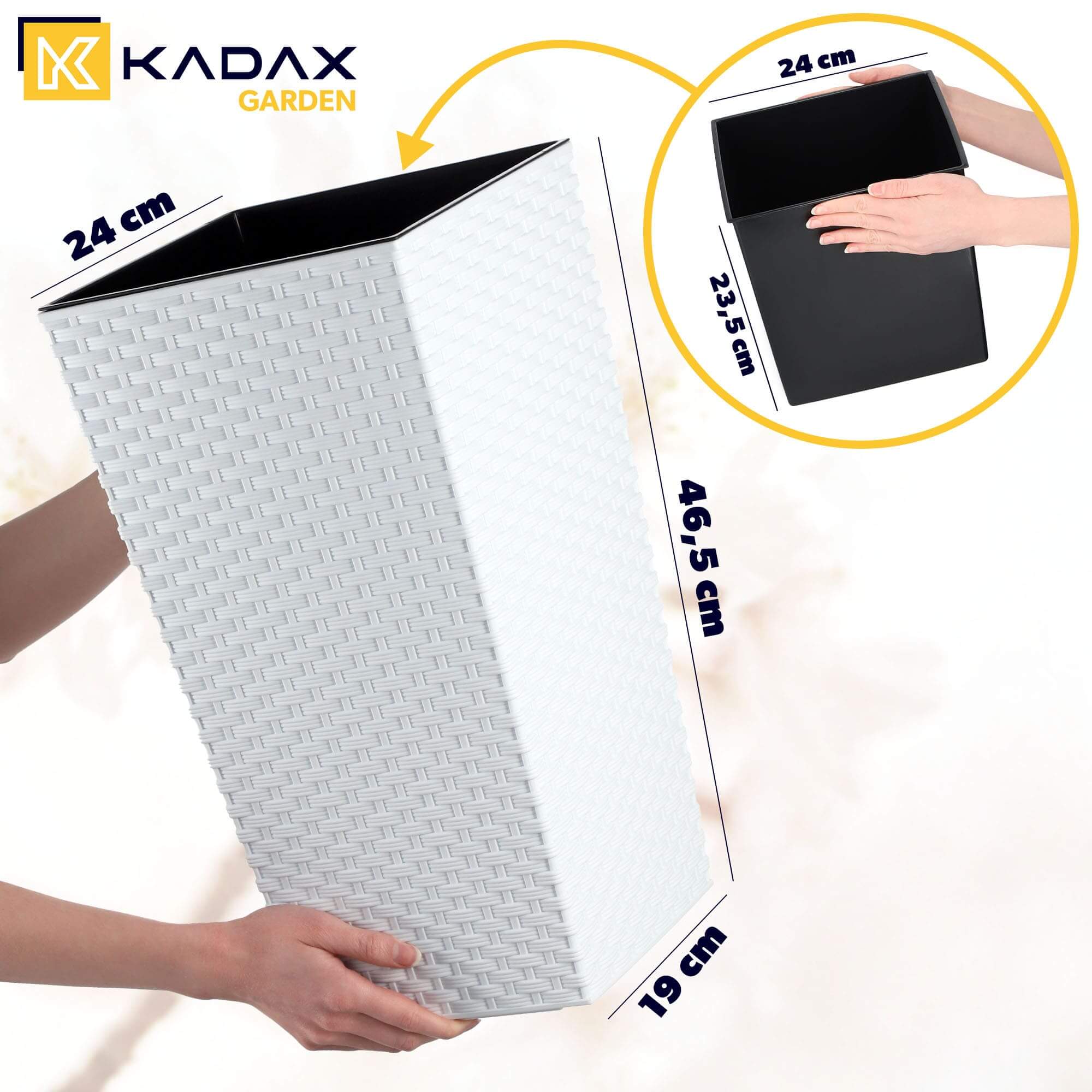 Donica na kwiaty z wkładem Pesaro rattan 25 cm, biała