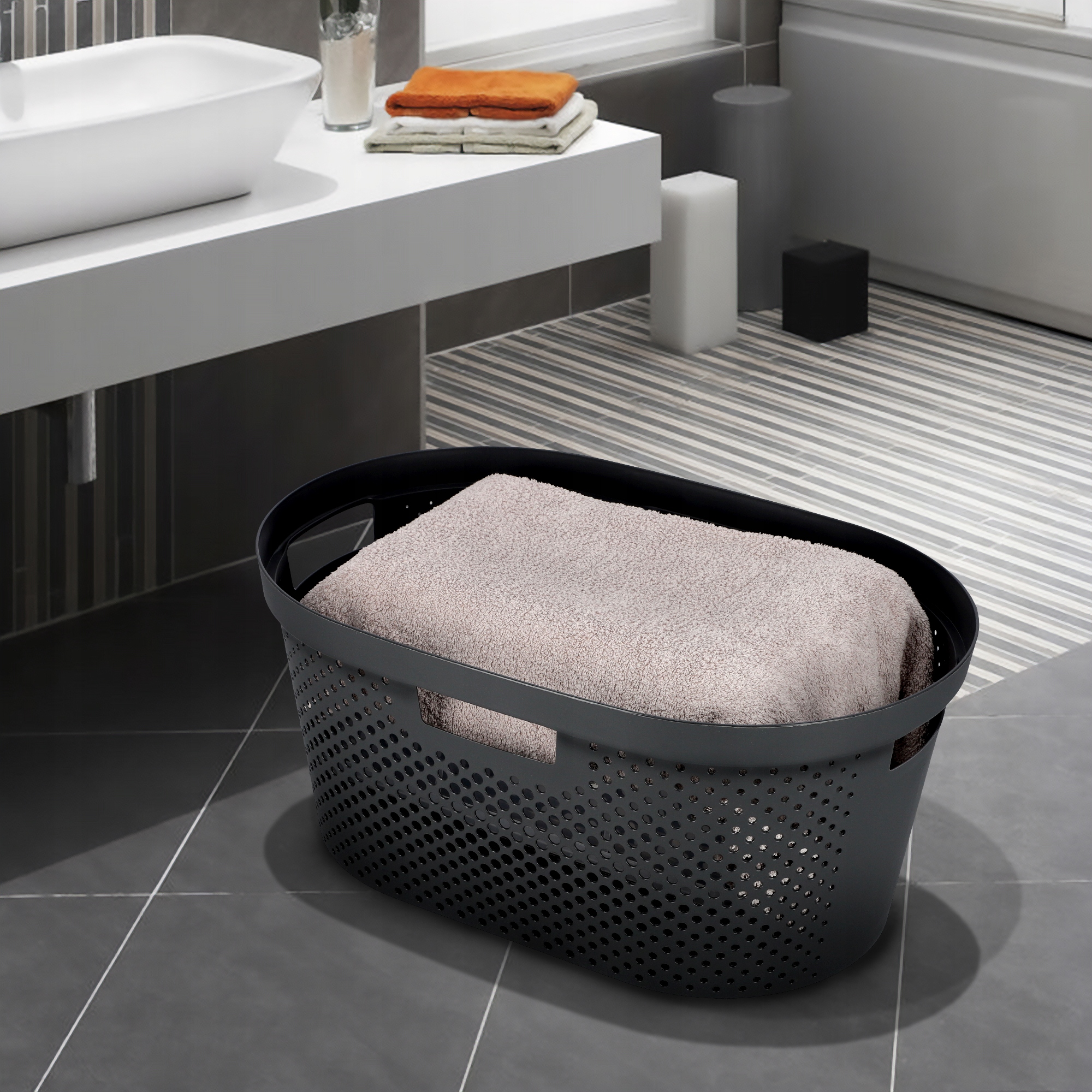 Kosz z pokrywą 60L + pojemnik 40L Curver Infinity ciemnoszary