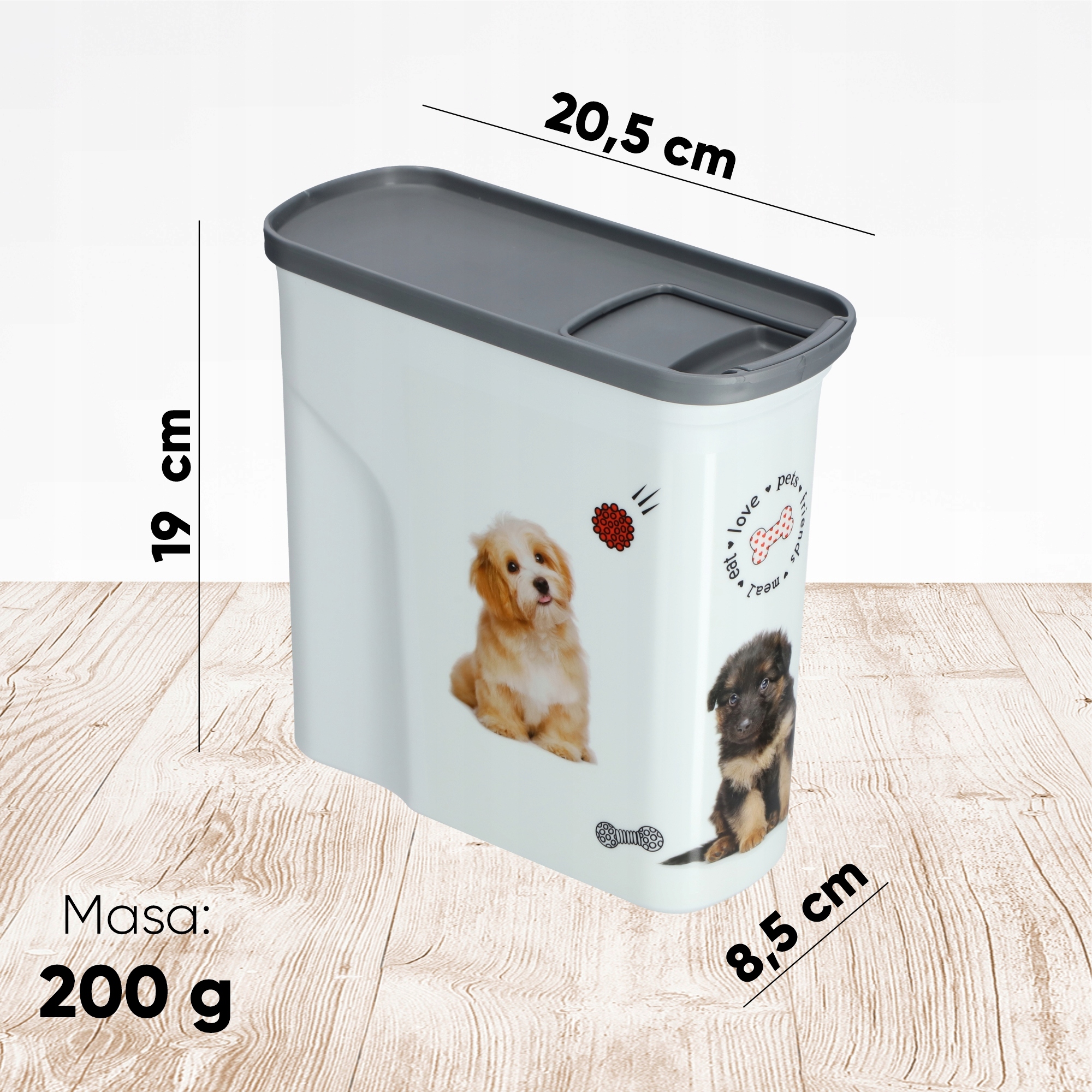 Pojemnik na karmę Curver Pet Life 19 x 20 cm, biały w pieski