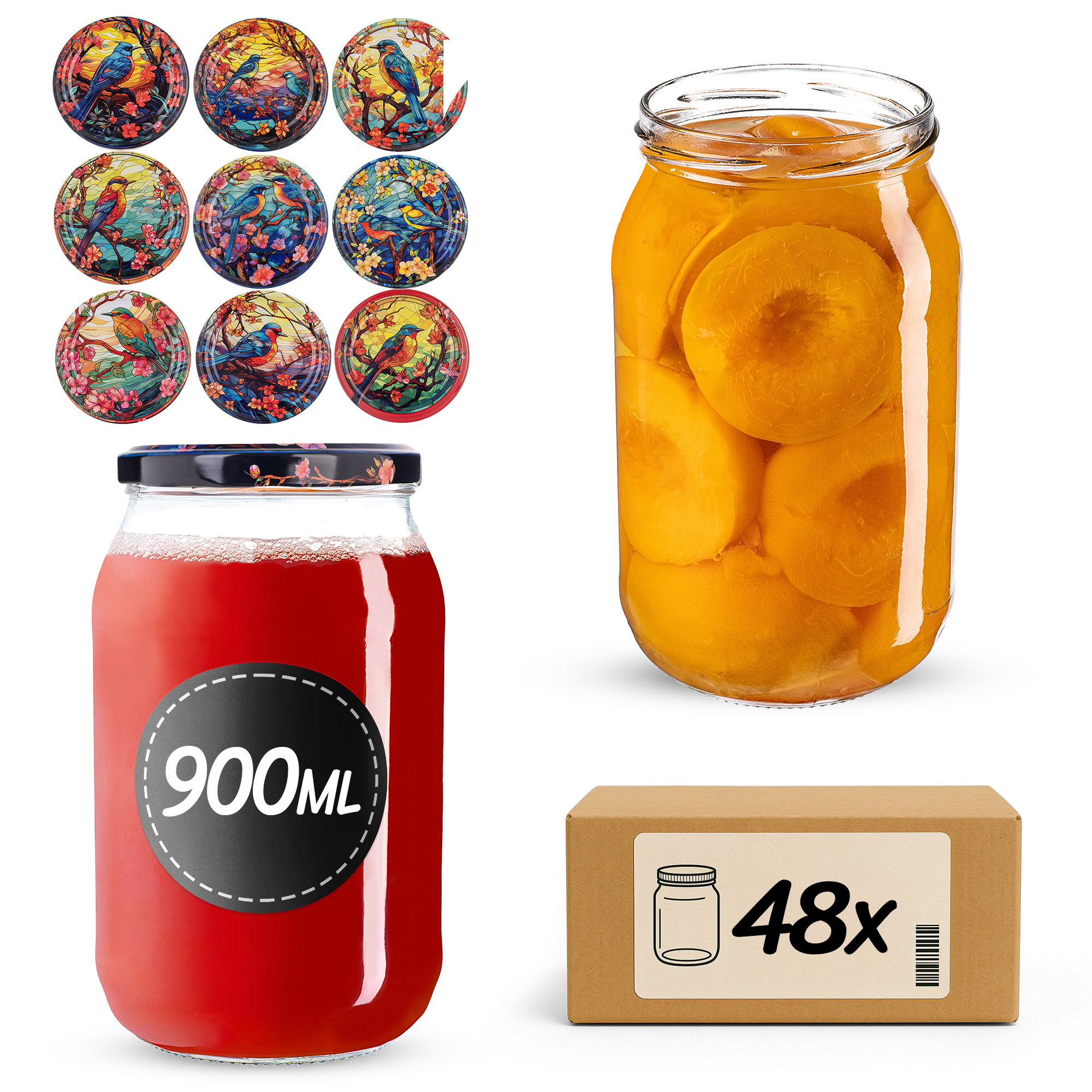 Słoiki na przetwory Simo 900ml fi82mm 48szt + wieczko Ptaki