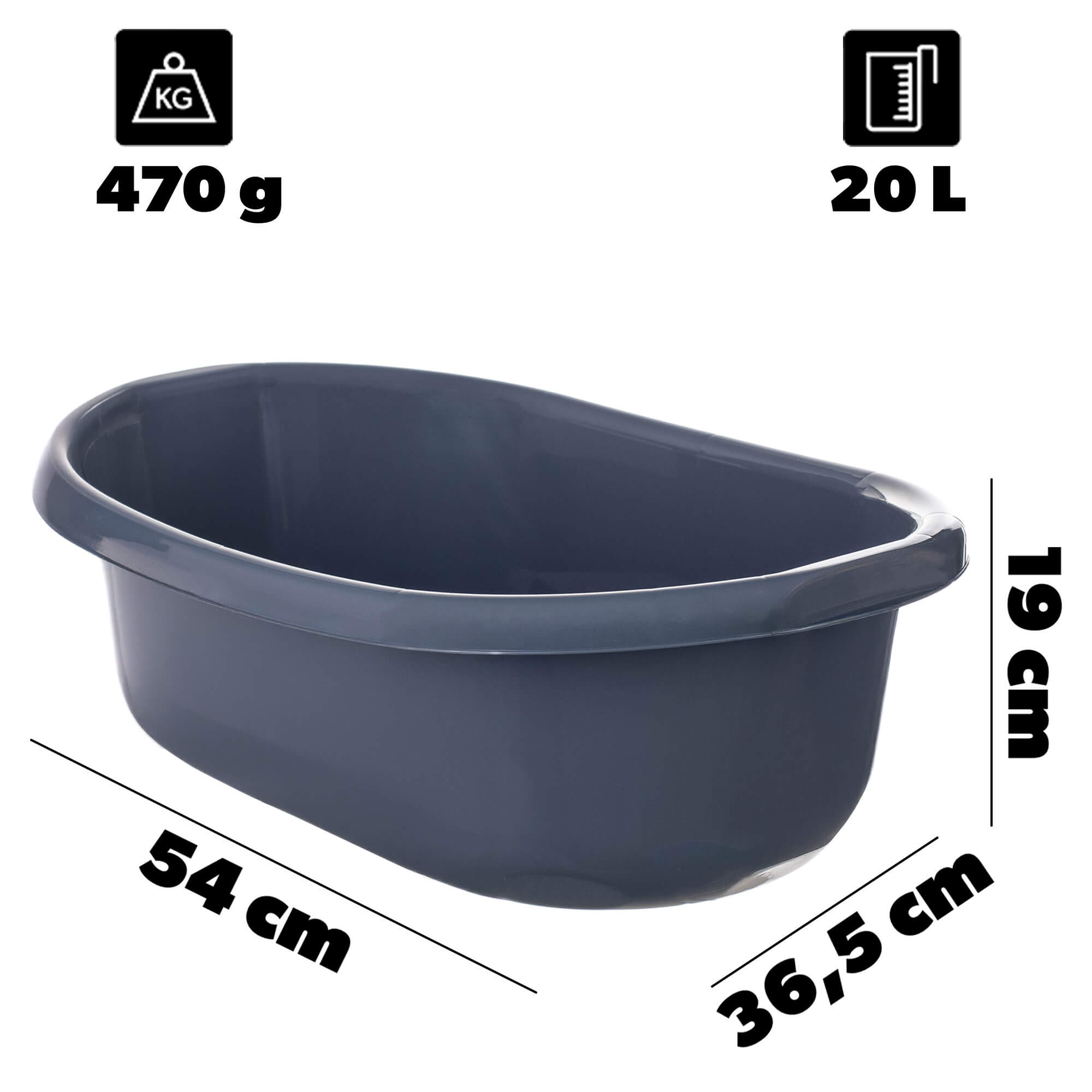Miska łazienkowa Lavare z uszami 20L ciemny popiel