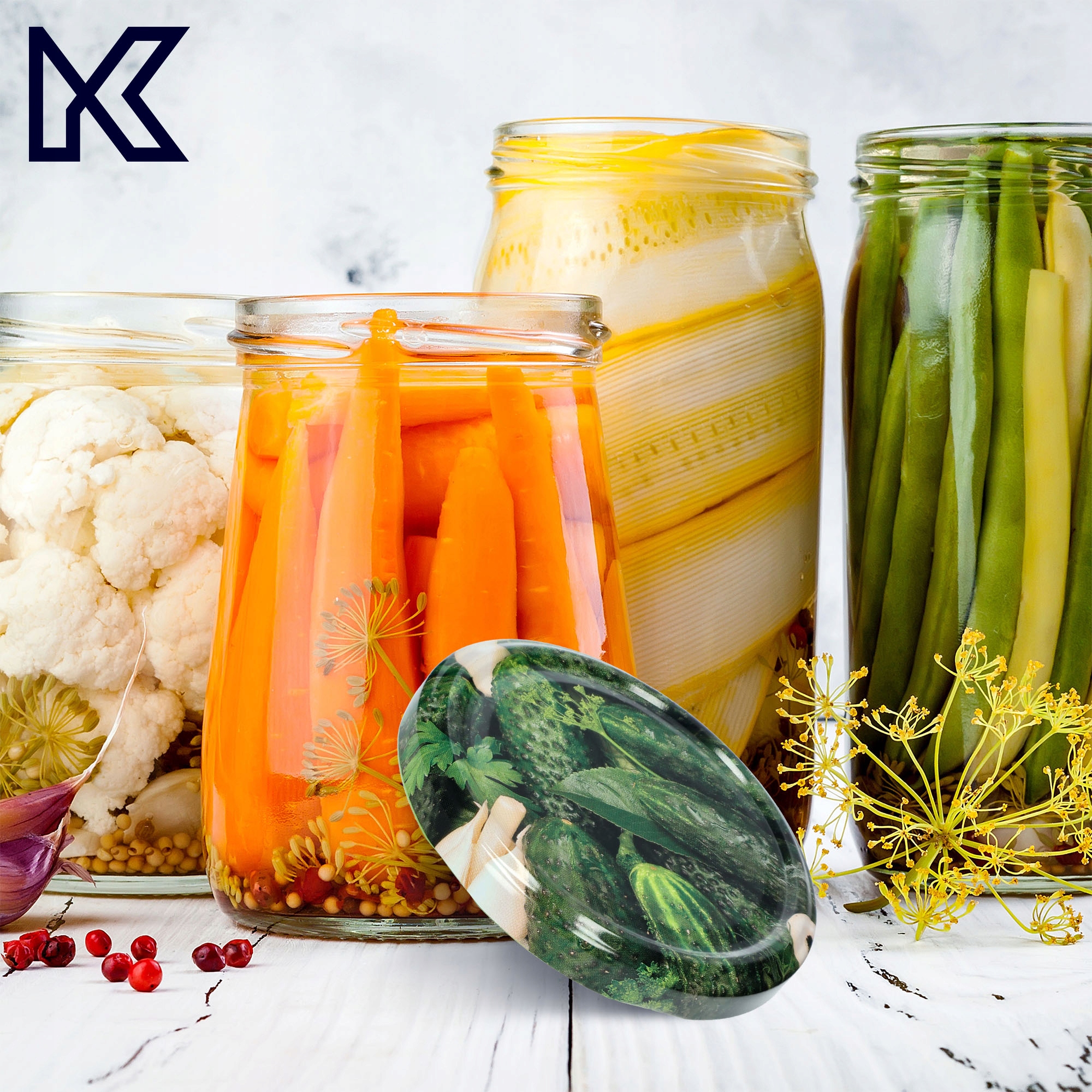 Metalowe wieczka do słoików Virbo 200szt fi 82mm "Ogórki II"