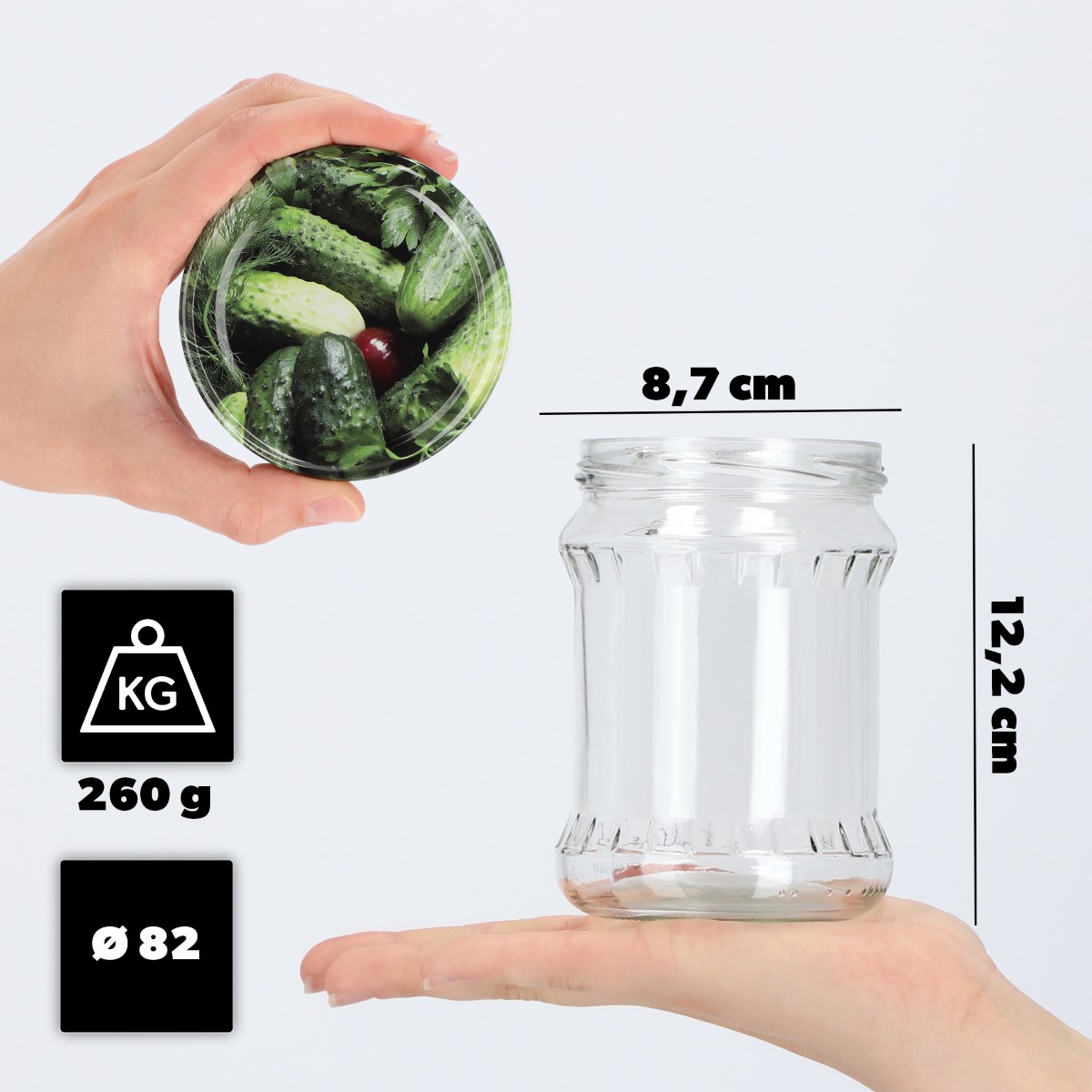 Słoiki na przetwory Kisko 500ml 16szt 82mm + wieczka "Ogórki"