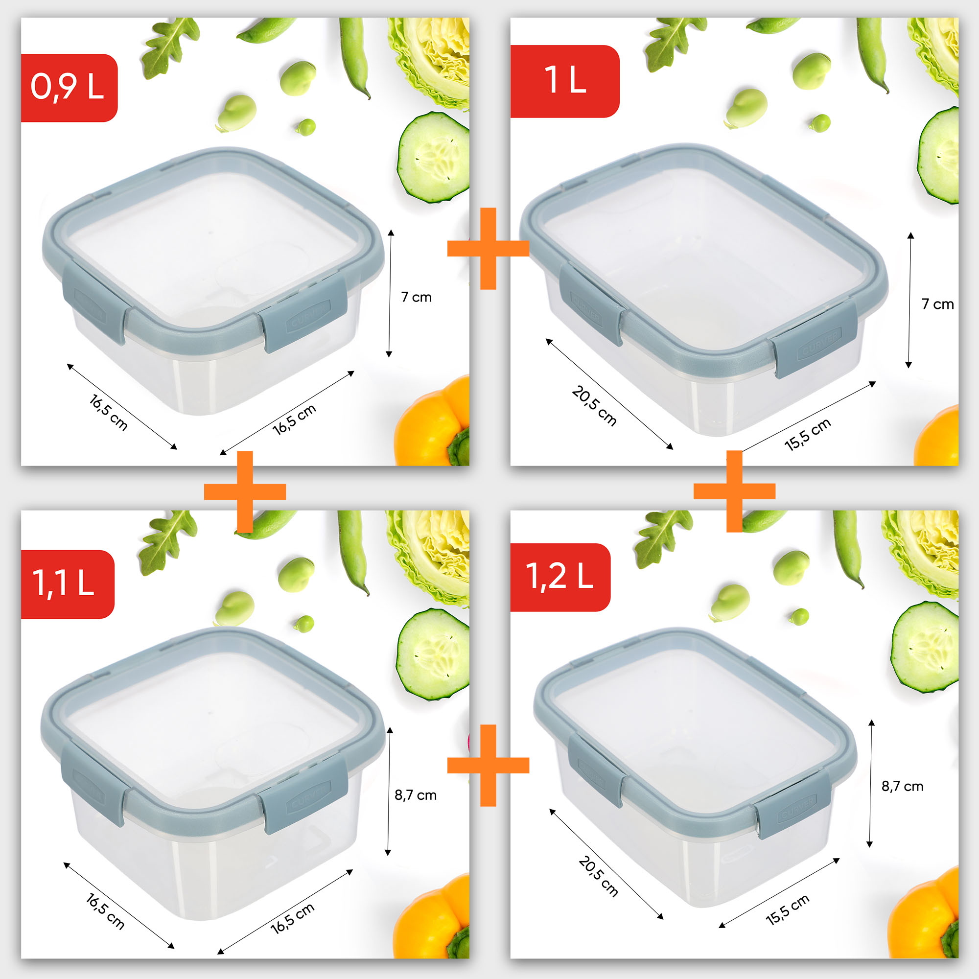 Zestaw czterech plastikowych pojemników Curver Smart Fresh