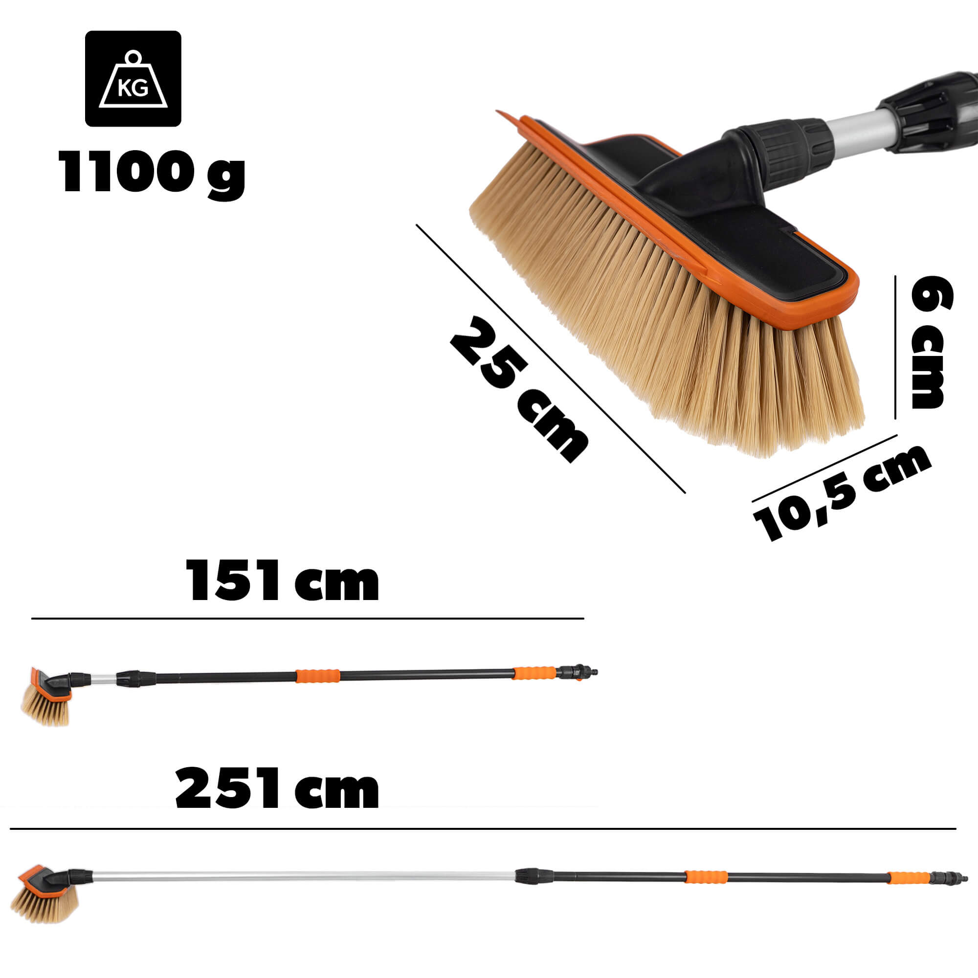 Szczotka do mycia Antony z zaworem 2-płaszczyznowa teleskopowa 150-250 x 25 cm