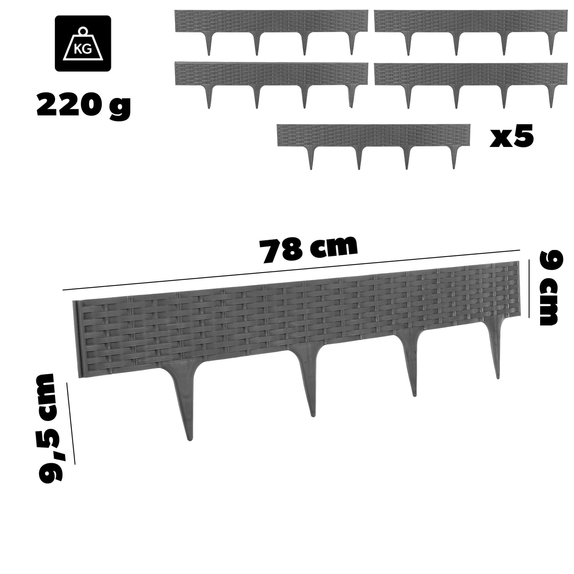 Obrzeże ogrodowe Averton 78 x 9 cm szare wzór 2. 5 szt.