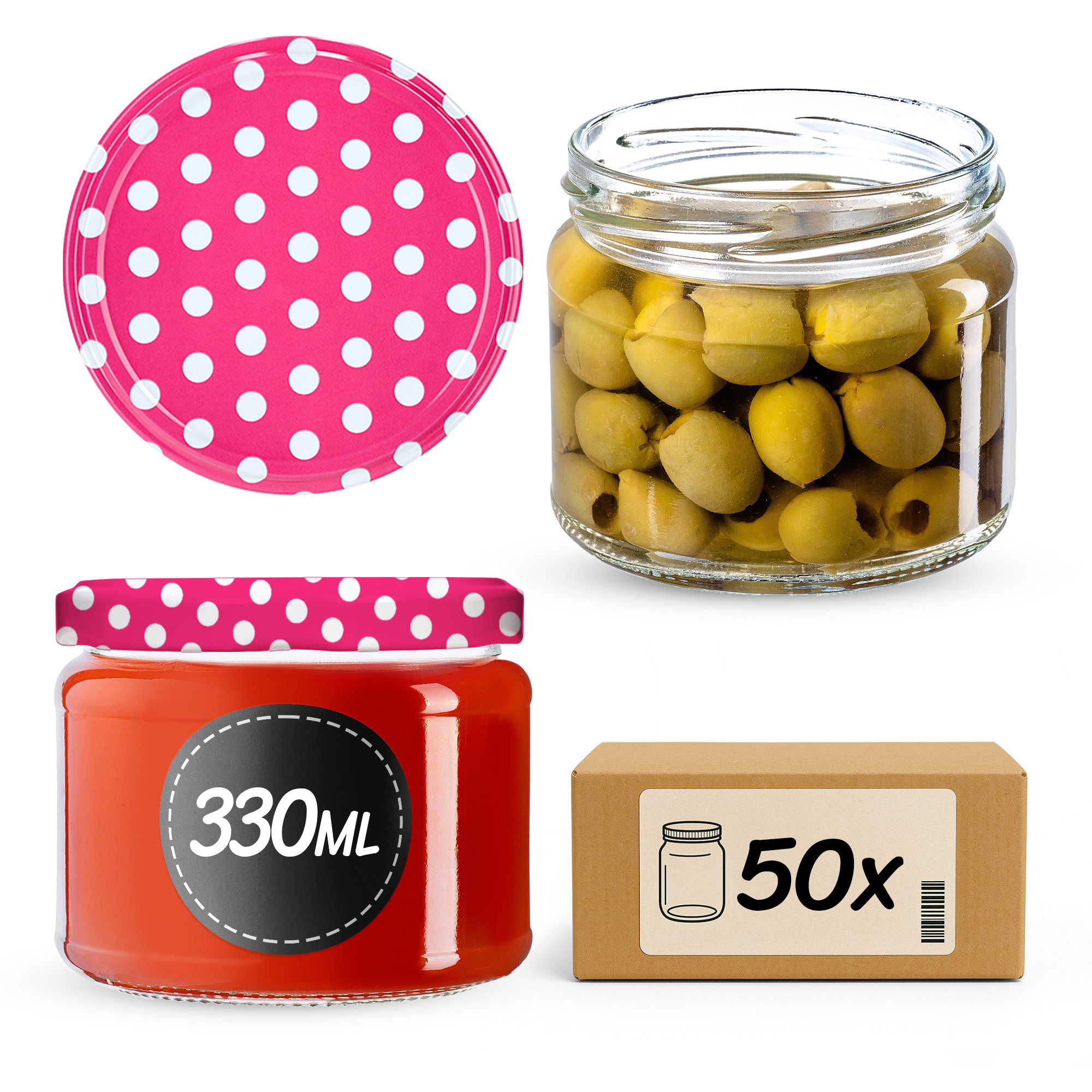 Słoiki na przetwory Sonka 330ml 50szt 82mm + wieczka "Grzyby"
