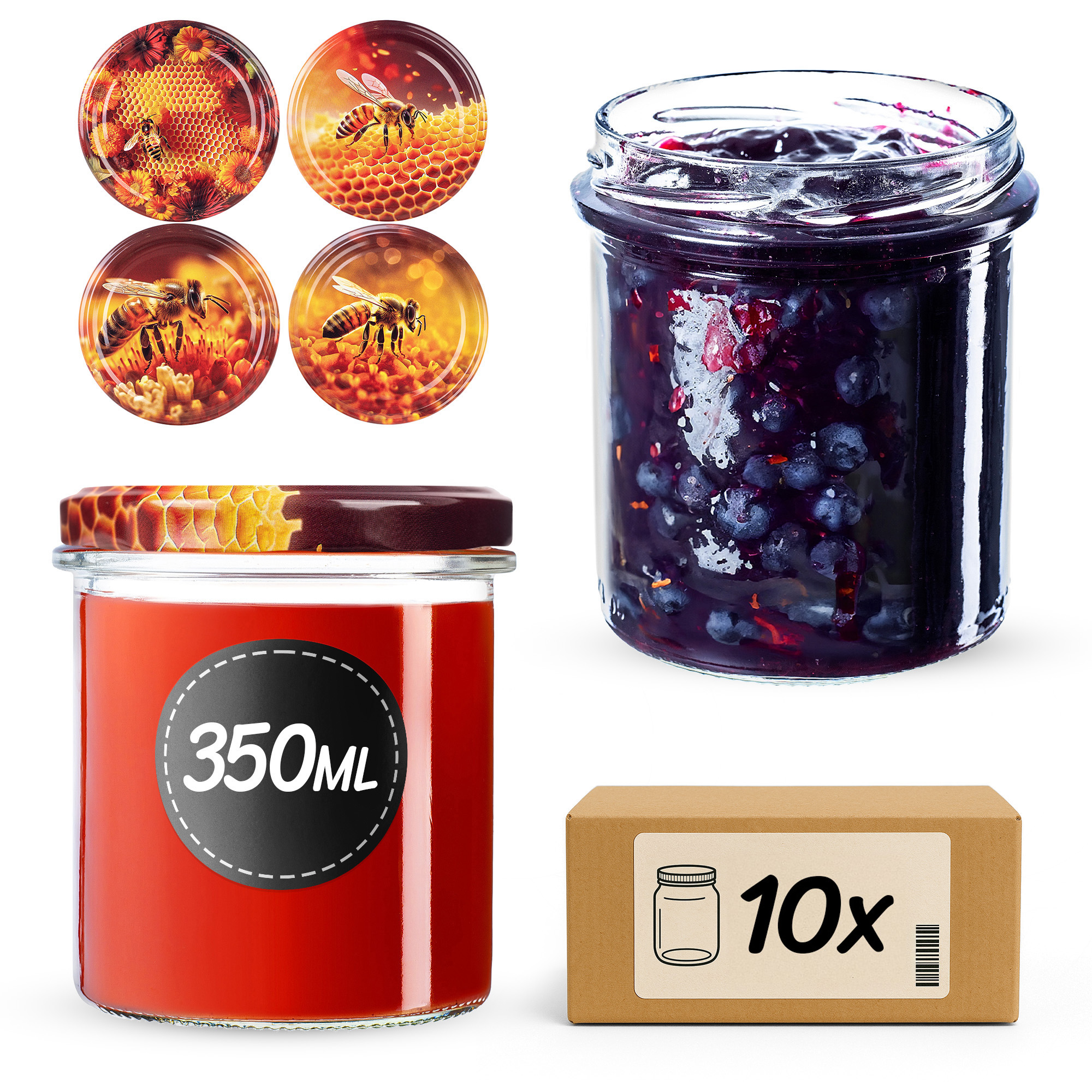 Słoiki na przetwory Avila 350ml fi82mm 10szt + wieczko Zestaw miodowy