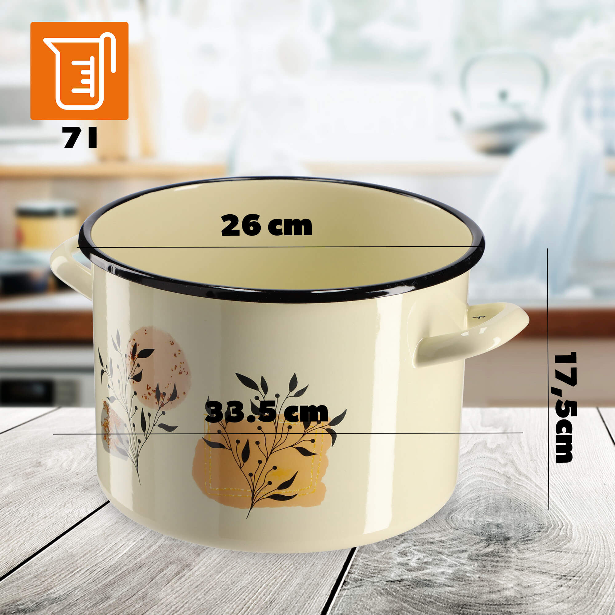 Garnek Emaliowany Luca 7L, liście