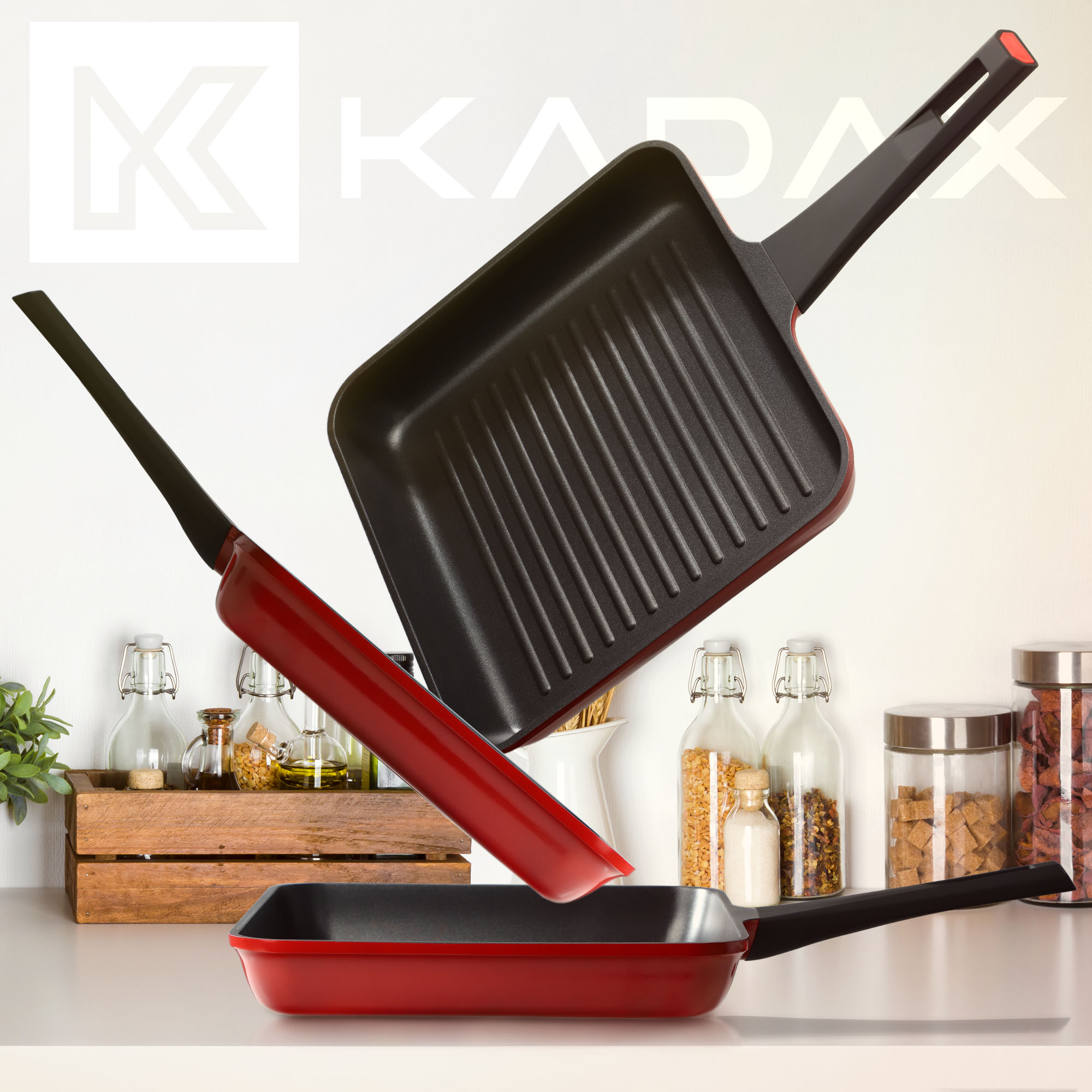 Patelnia grillowa Massa z nieprzywierającą powłoką, czarno-czerwona, 28 cm