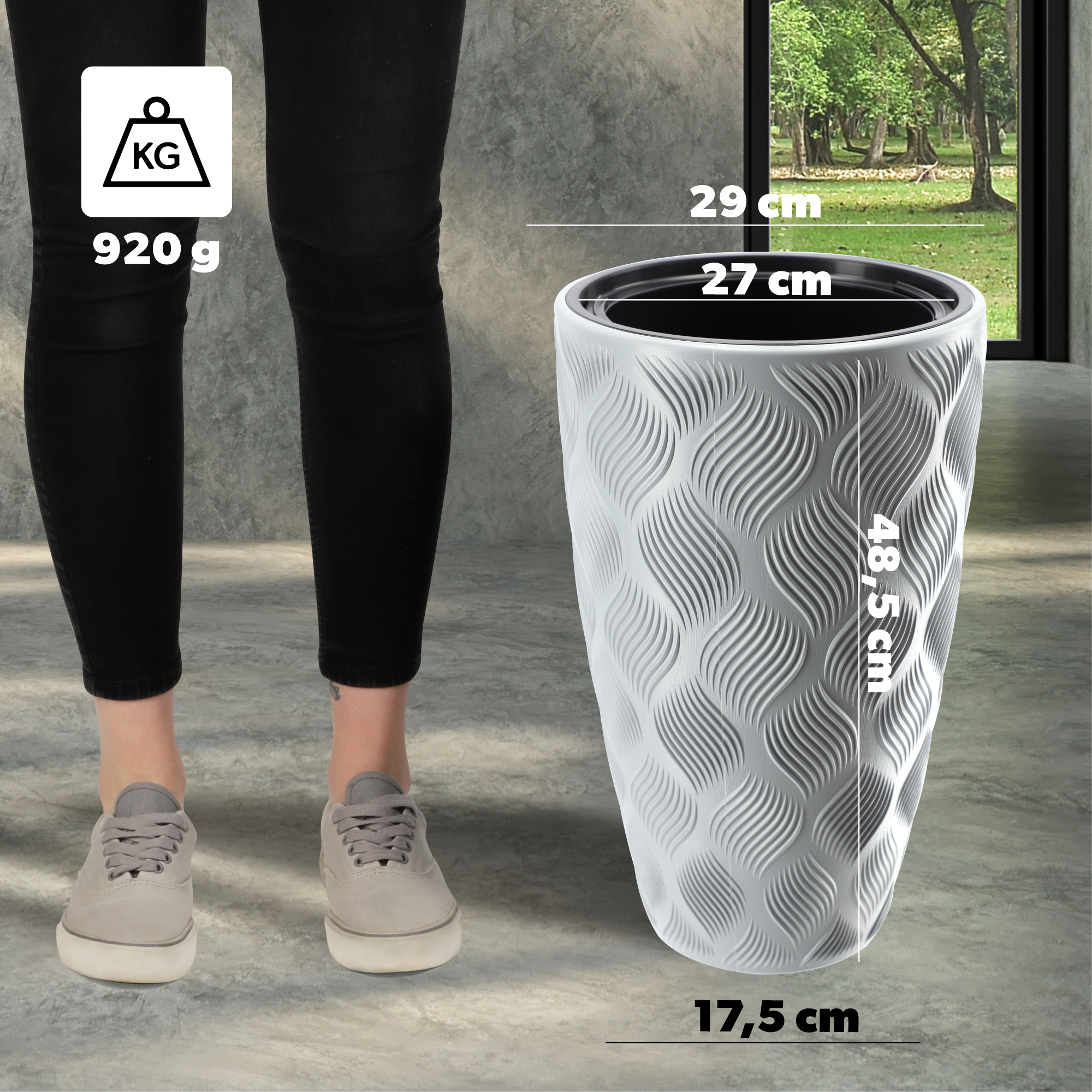 Donica na kwiaty z wkładem wysoka Jesi 30 cm, platyna