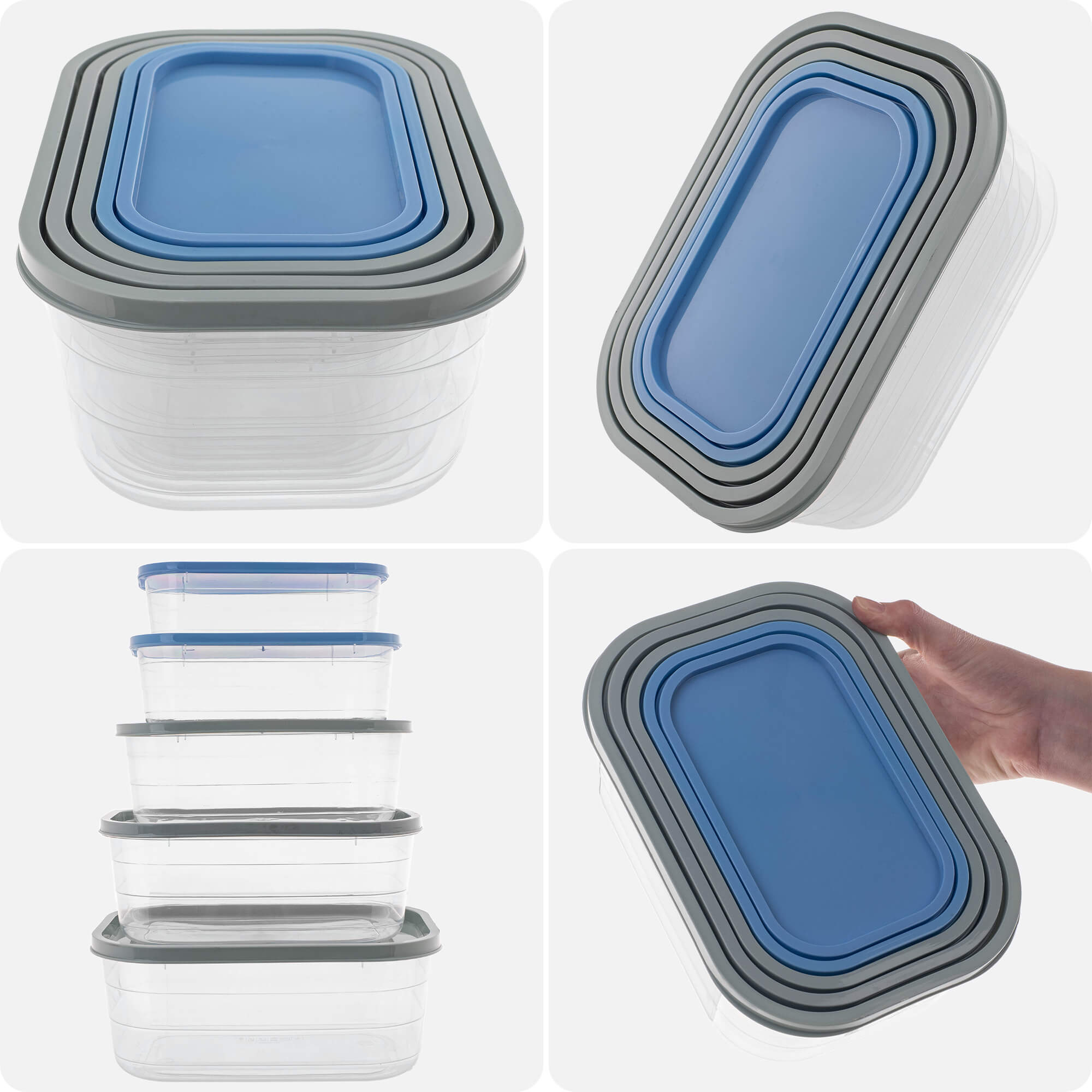 Pojemniki na żywność Reus kwadratowe 5szt, niebieskie