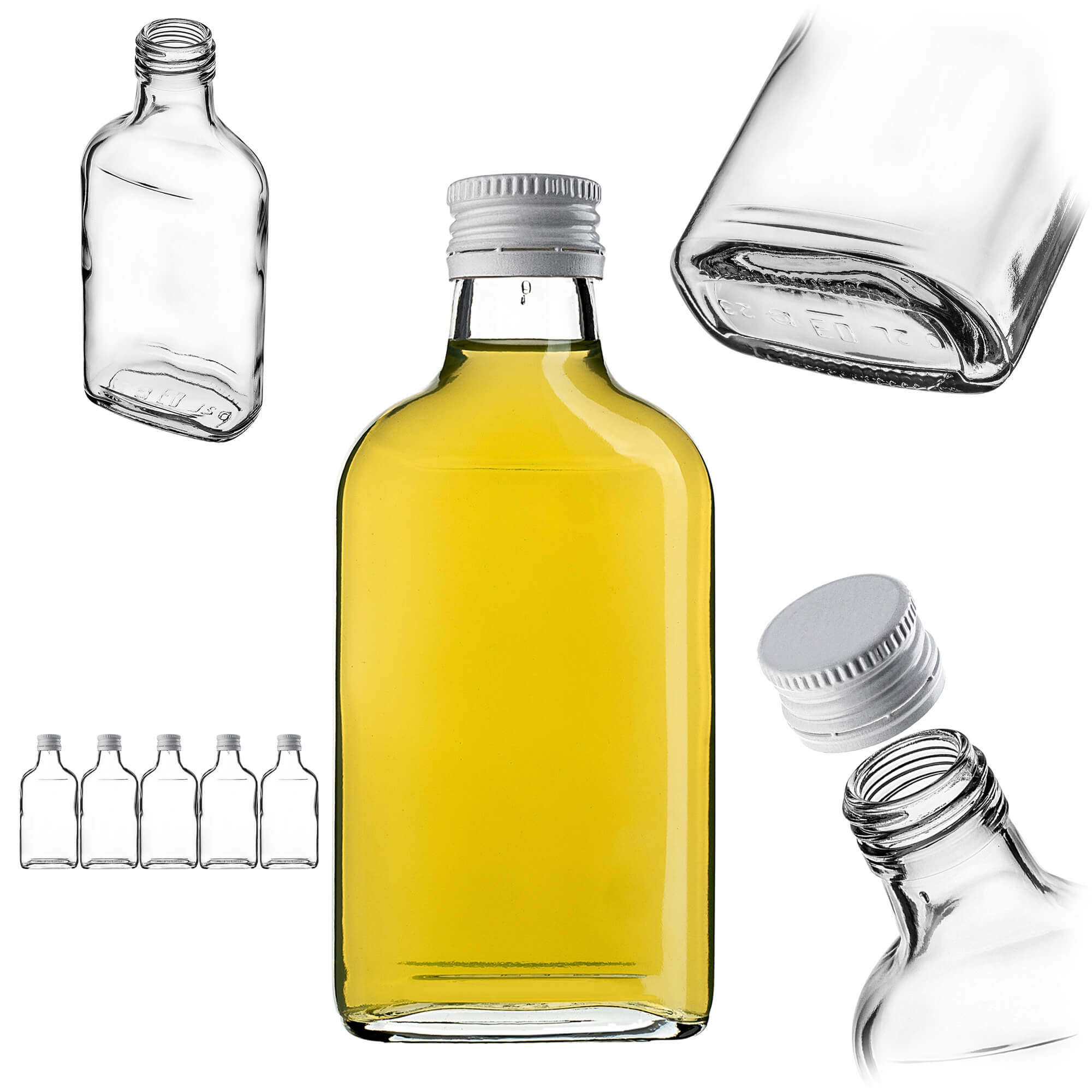 Butelka piersiówka Viane 200ml z białą zakrętką 5 szt.
