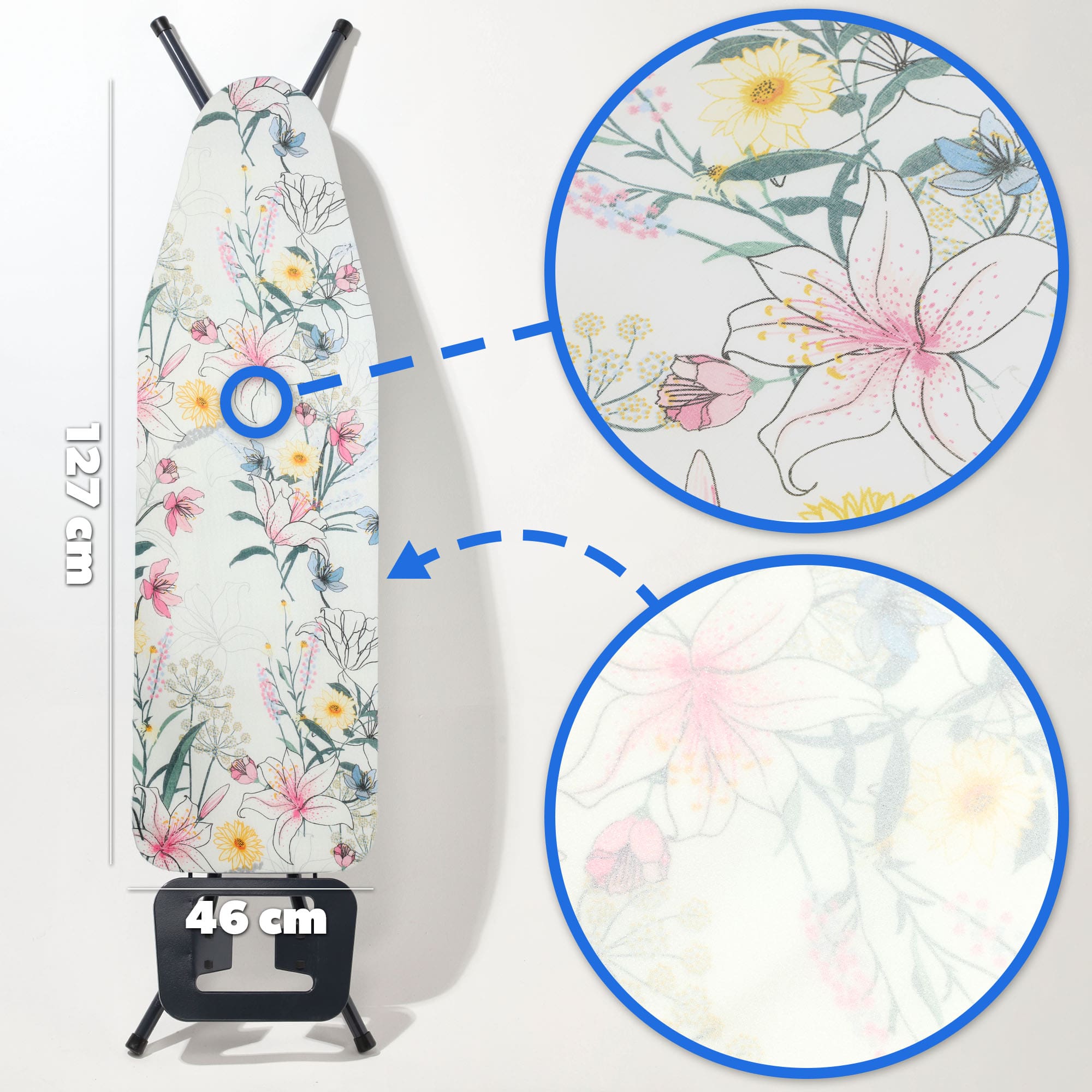 Pokrowiec bawełniany na deskę 127x46cm Silbate kwiaty na białym tle