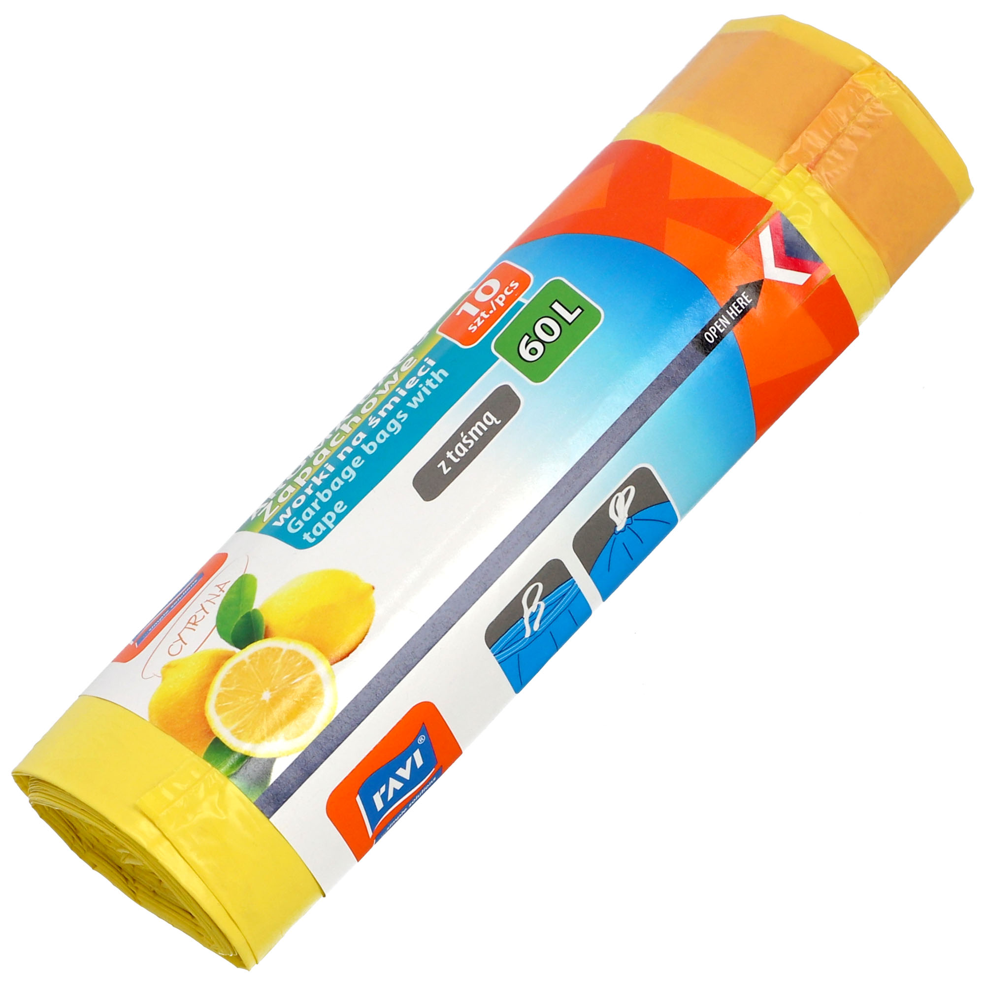 Worki na śmieci cytrynowe Ravi Aroma Bags 60L, 10 szt.
