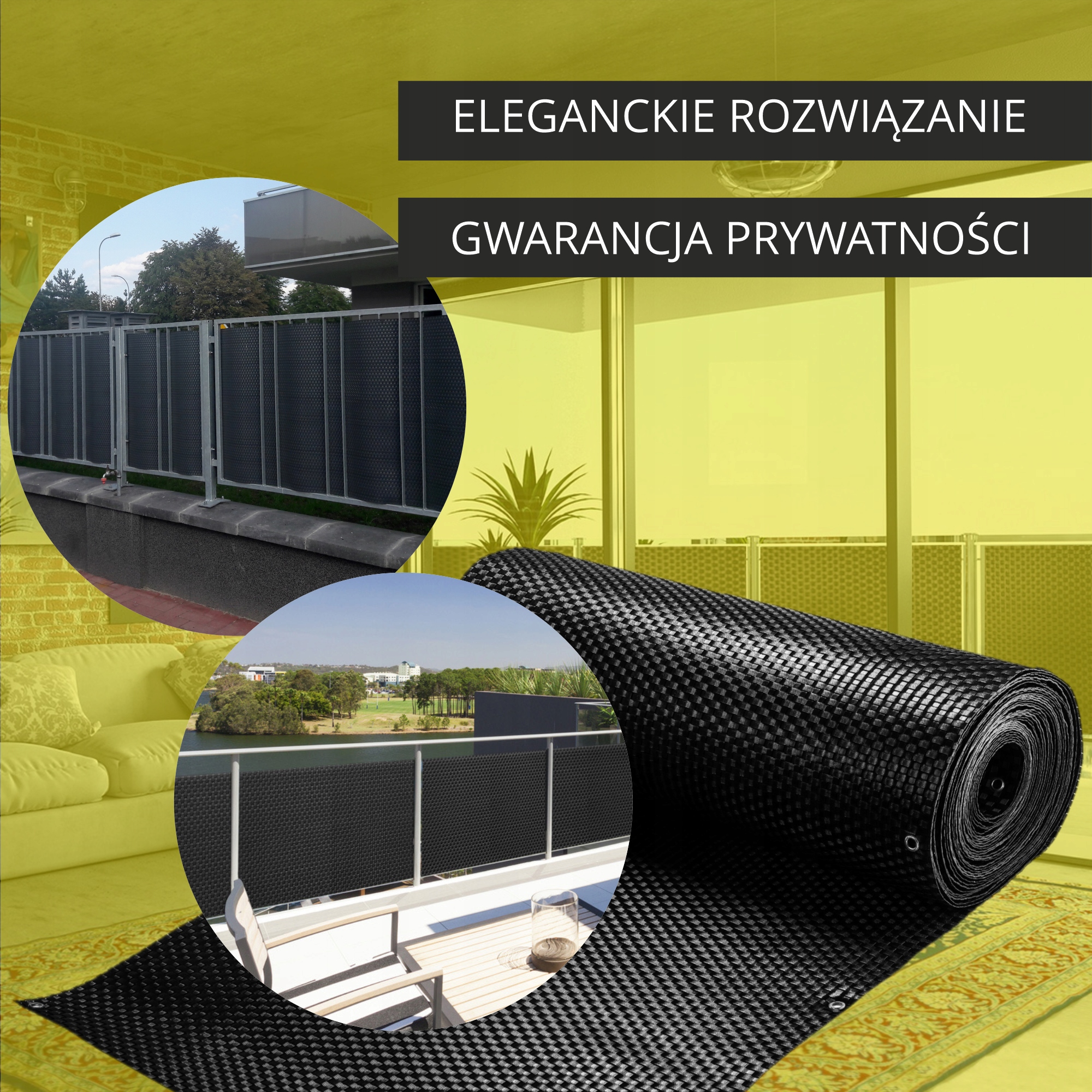 Osłona balkonowa 100 x 600 cm, czarna