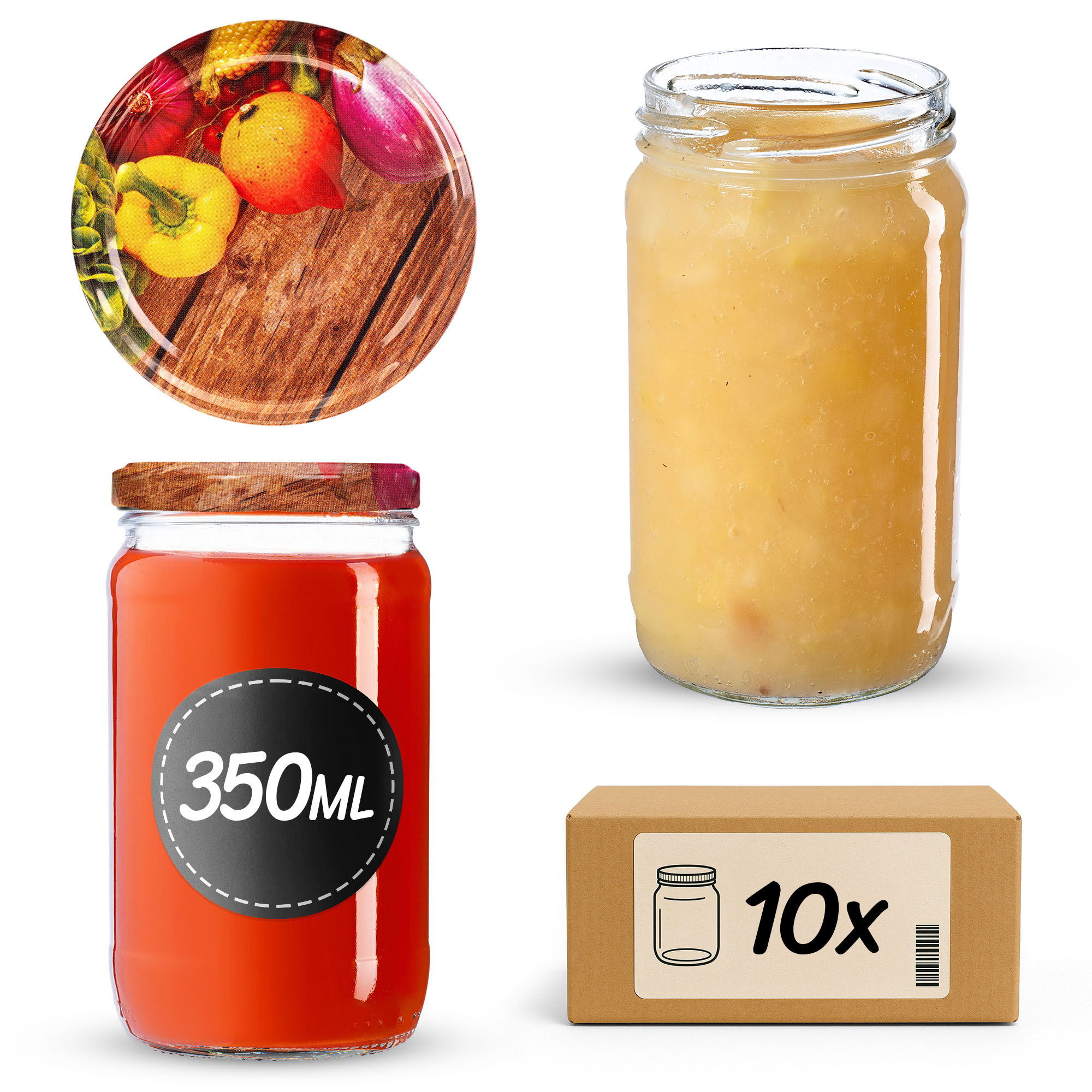 Słoiki na przetwory Gera 350ml fi66mm 10szt + wieczko Warzywa