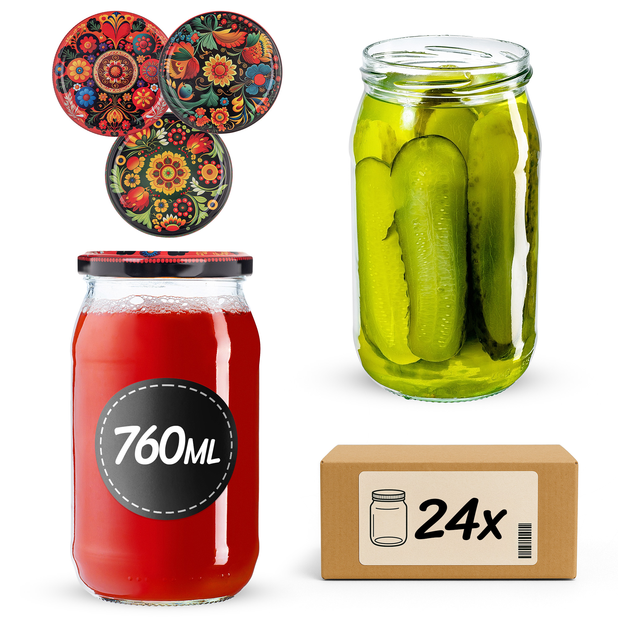 Słoiki na przetwory Niva 760ml fi82mm 24szt + wieczko Haftowanka
