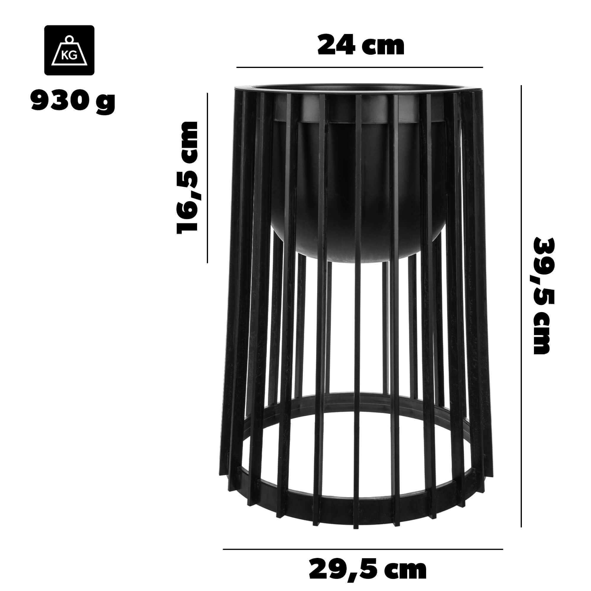Kwietnik dwustronny Aytre 40 cm czarny + wkład