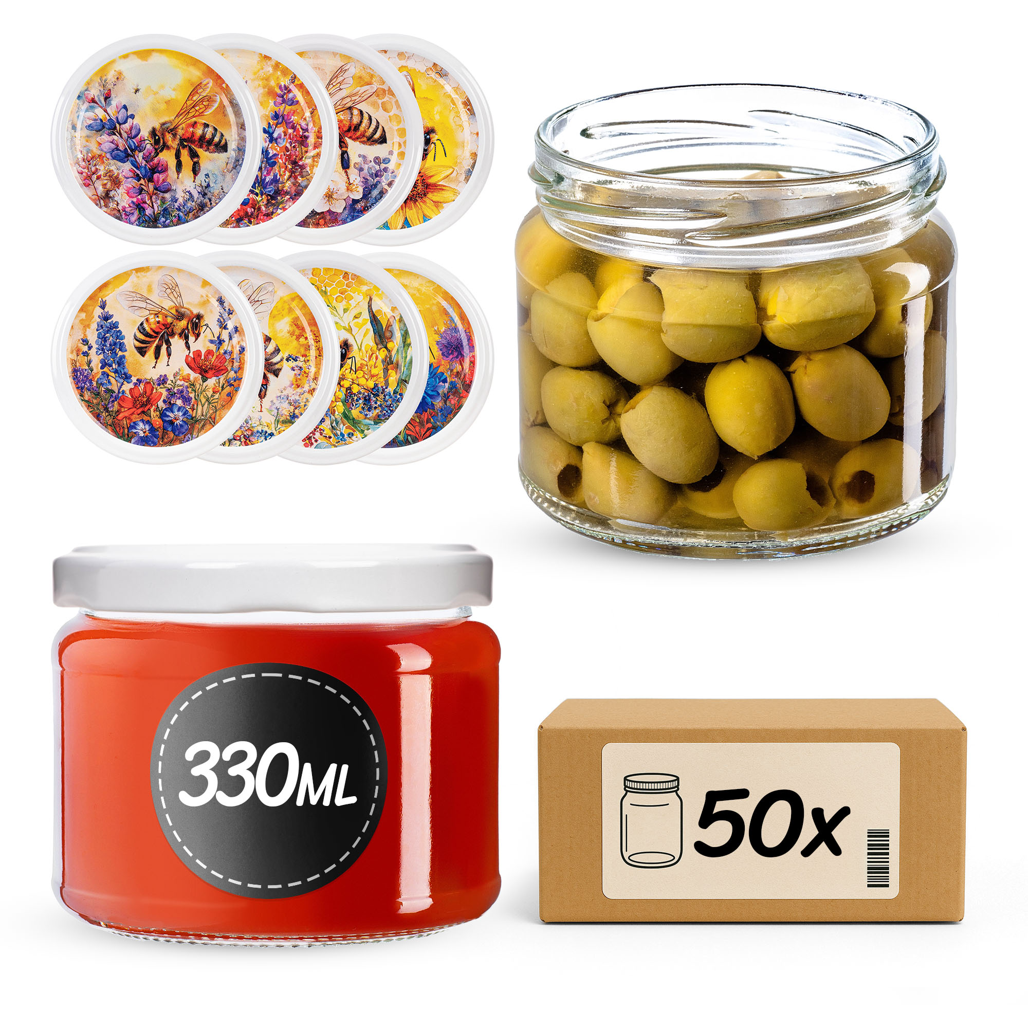 Słoiki na przetwory Sonka 330ml fi82mm 50szt + wieczko Bee of the field