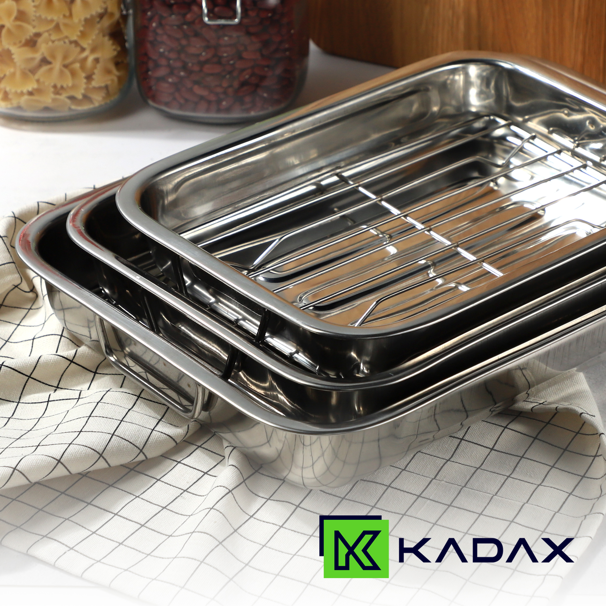 Brytfanny z rusztem 30 + 35 + 40 cm, srebrne