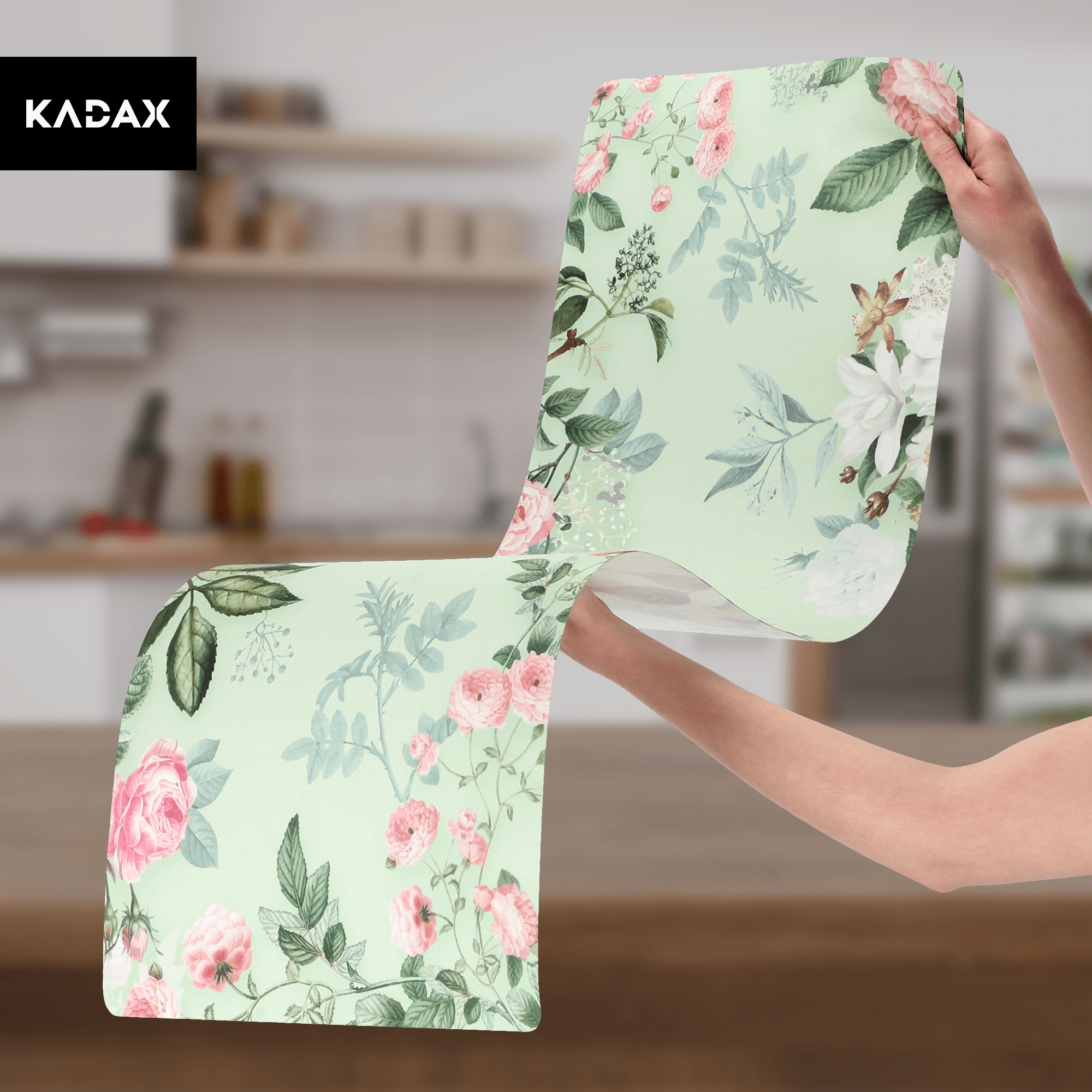 Bieżnik na stół Agello 94 x 32 cm, kwiaty na zielonym tle