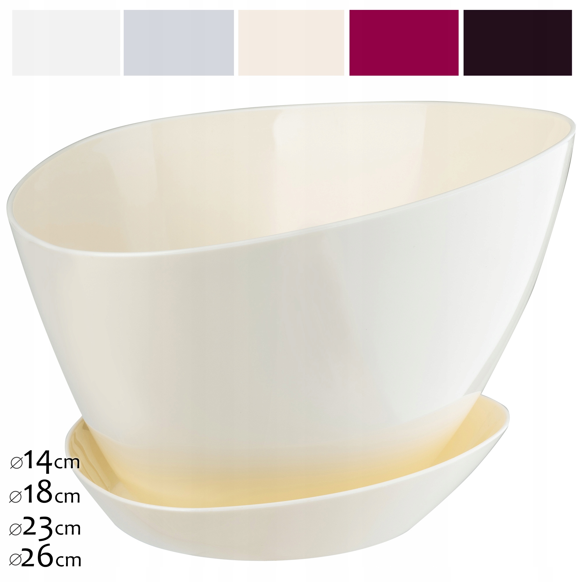 Doniczka trójkątna z podstawką 14 x 10 cm, kremowa