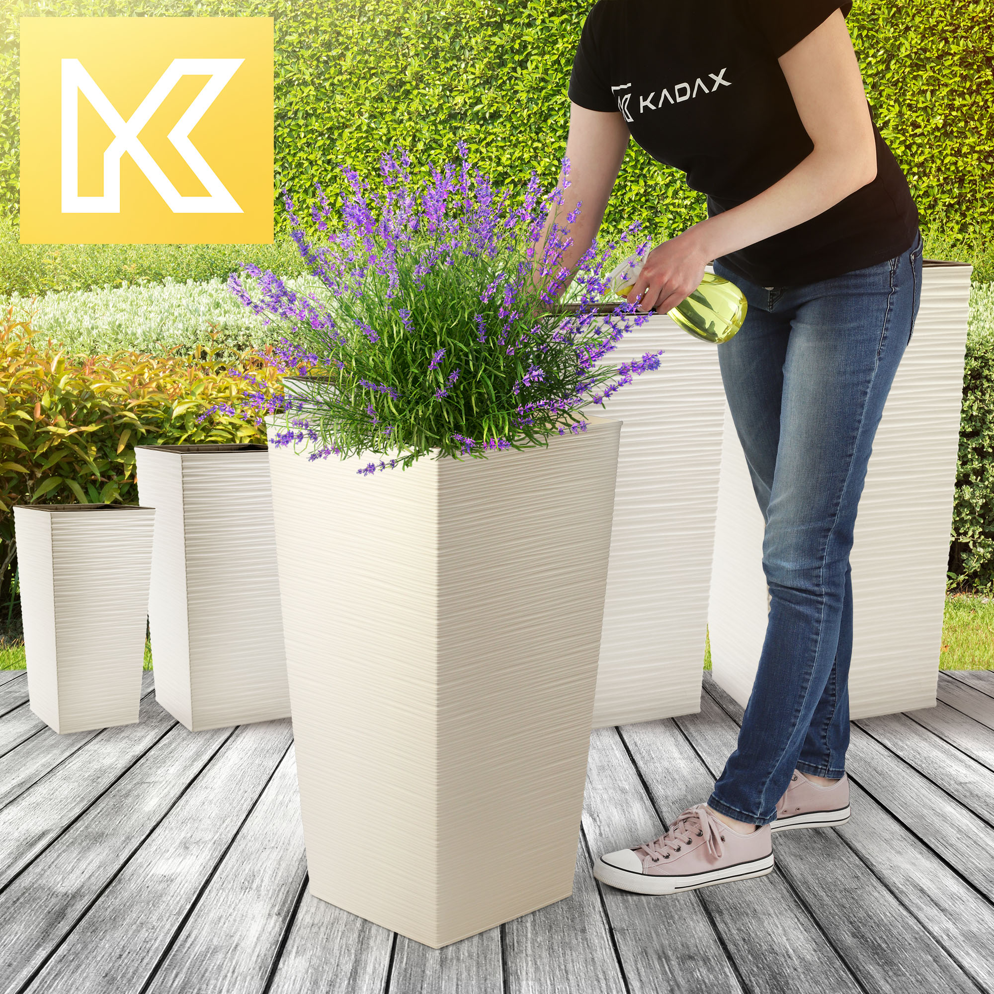 Donice z wkładem Tuluza dłuto 25 cm + 30 cm + 35 cm, kremowe
