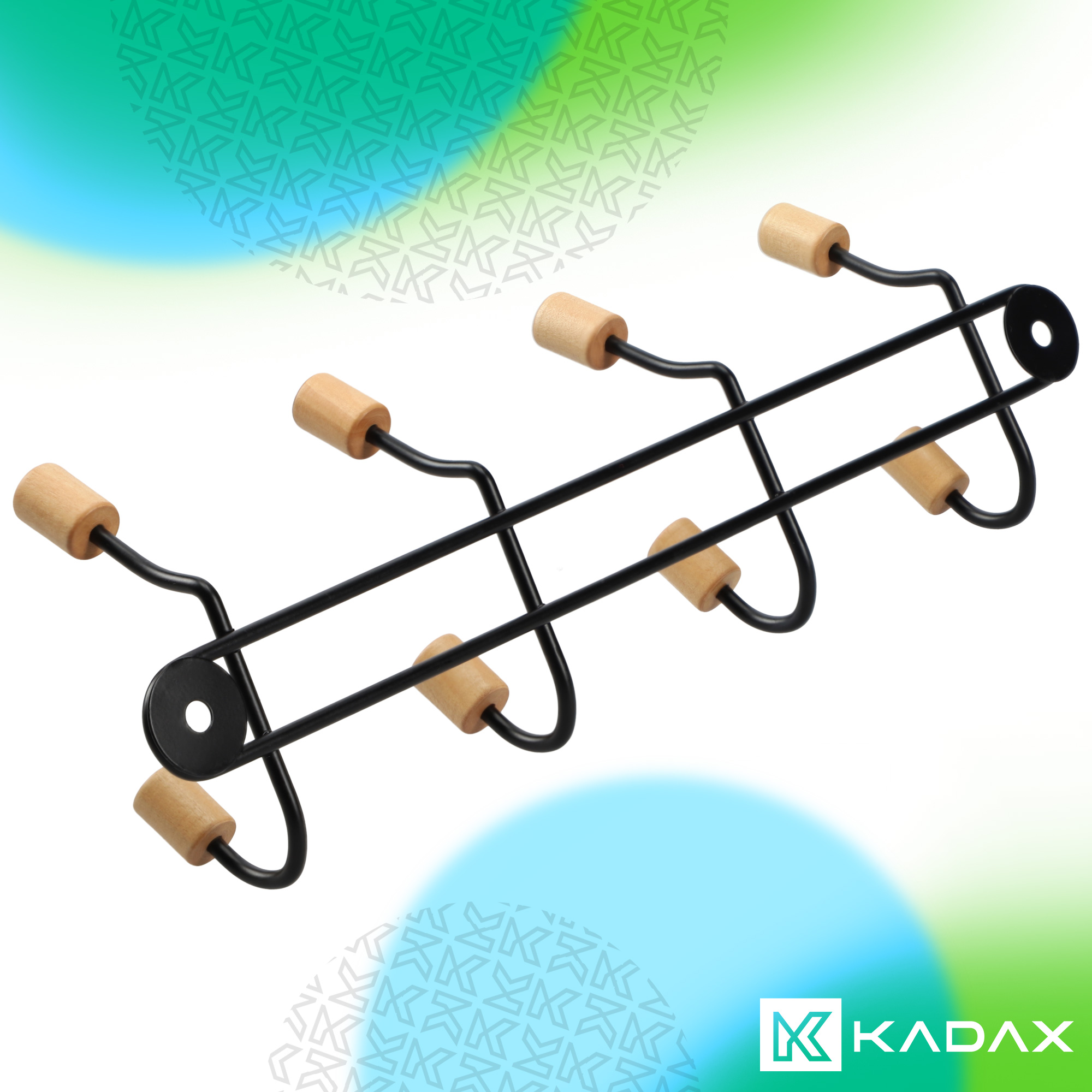 Wieszak ścienny Imola z bambusem, 4 haki, czarny