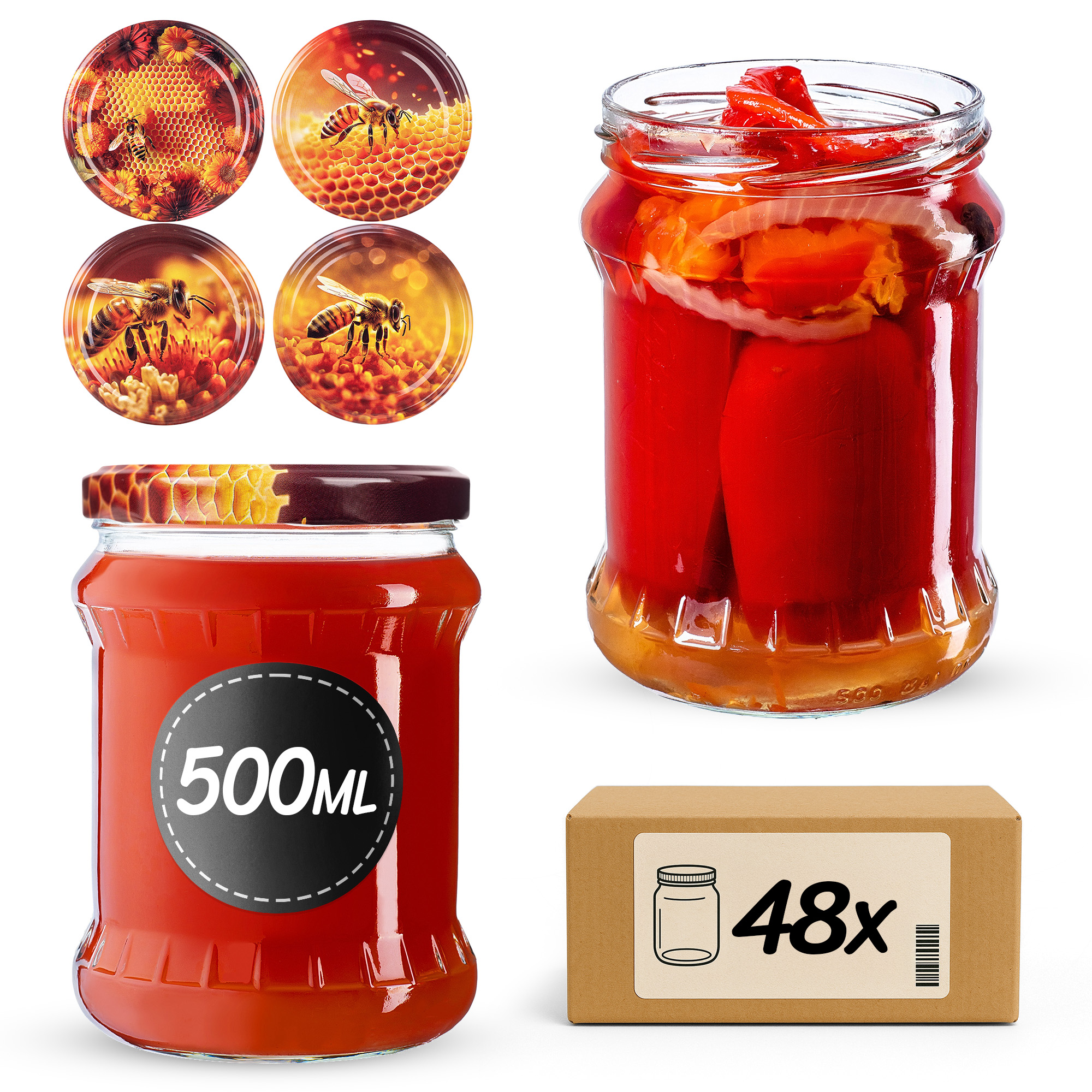 Słoiki na przetwory Kisko 500ml fi82mm 48szt + wieczko Zestaw miodowy