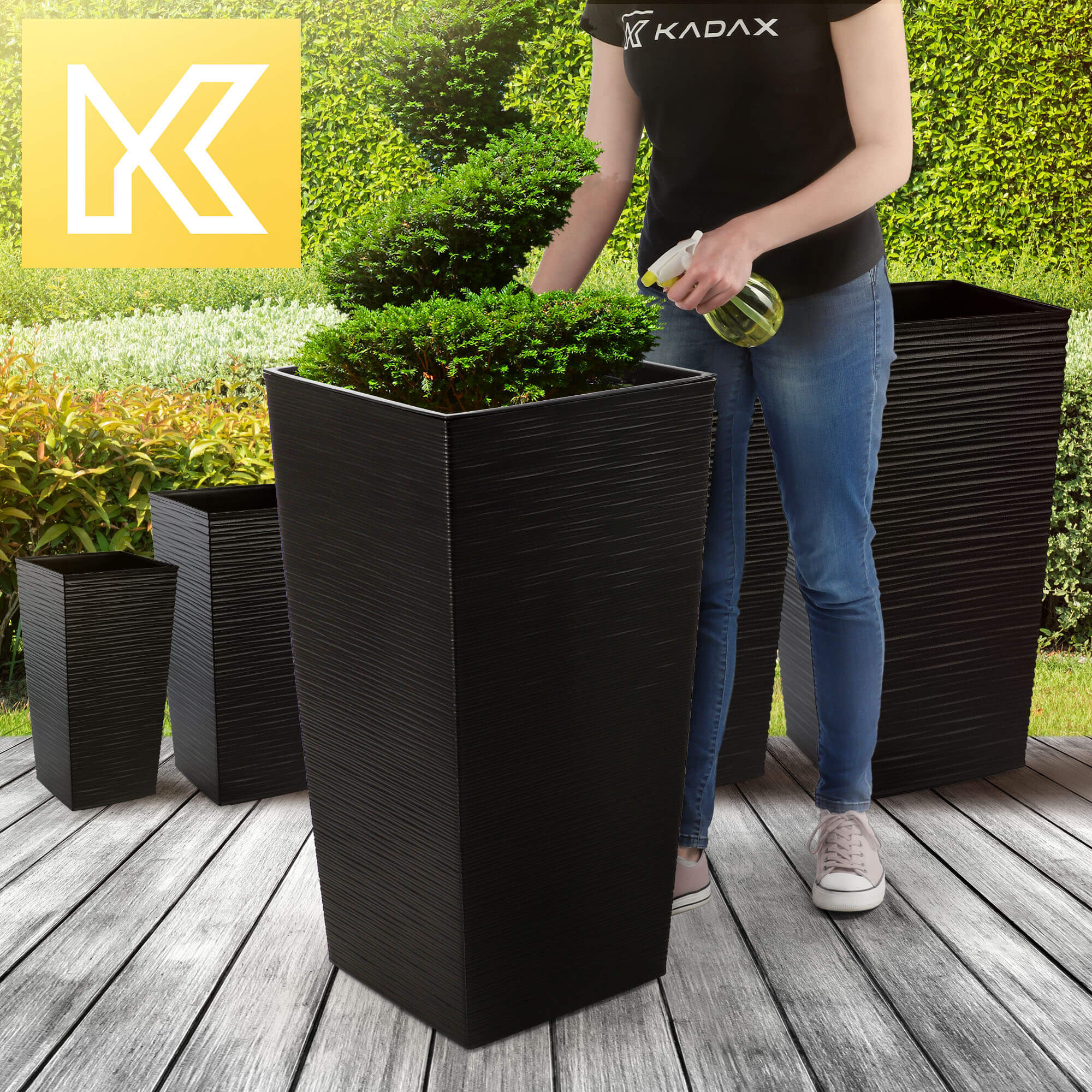 Donica na kwiaty z wkładem Tuluza dłuto 40 cm, czarna