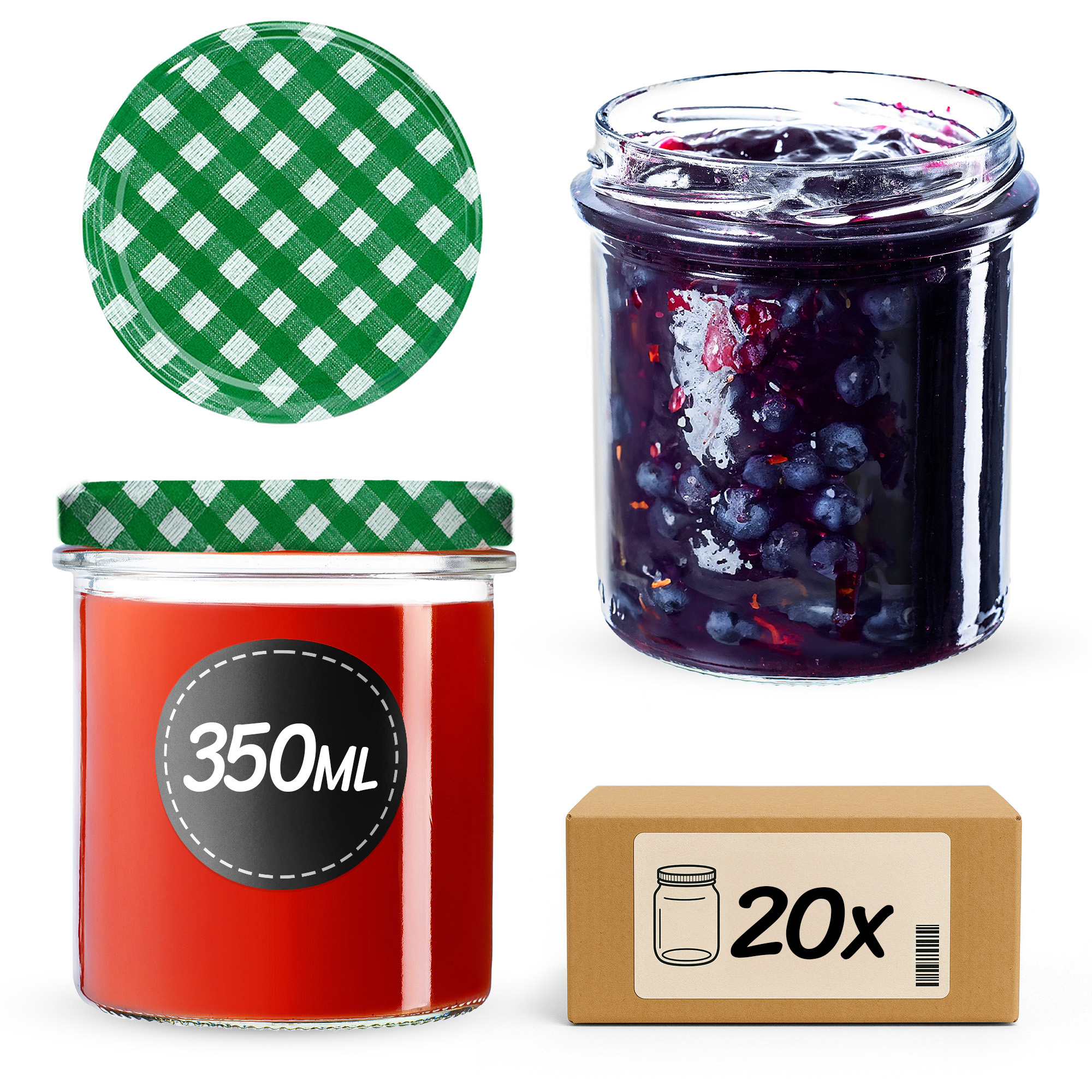 Słoiki na przetwory Avila 350ml 20szt 82mm + wieczka "Zielona Krata"