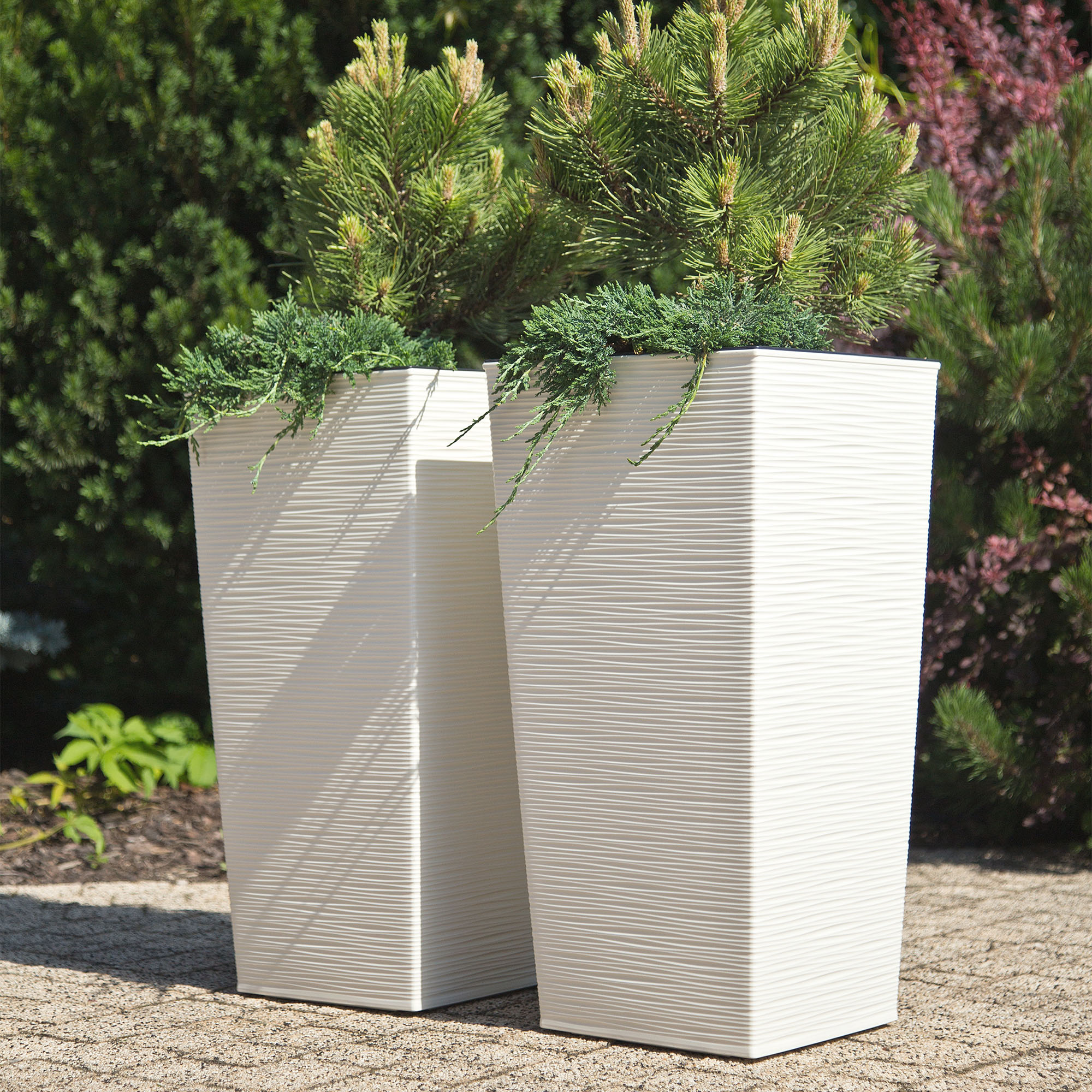 Donice na kwiaty z wkładem Tuluza dłuto 25 cm + 30 cm + 35 cm, białe
