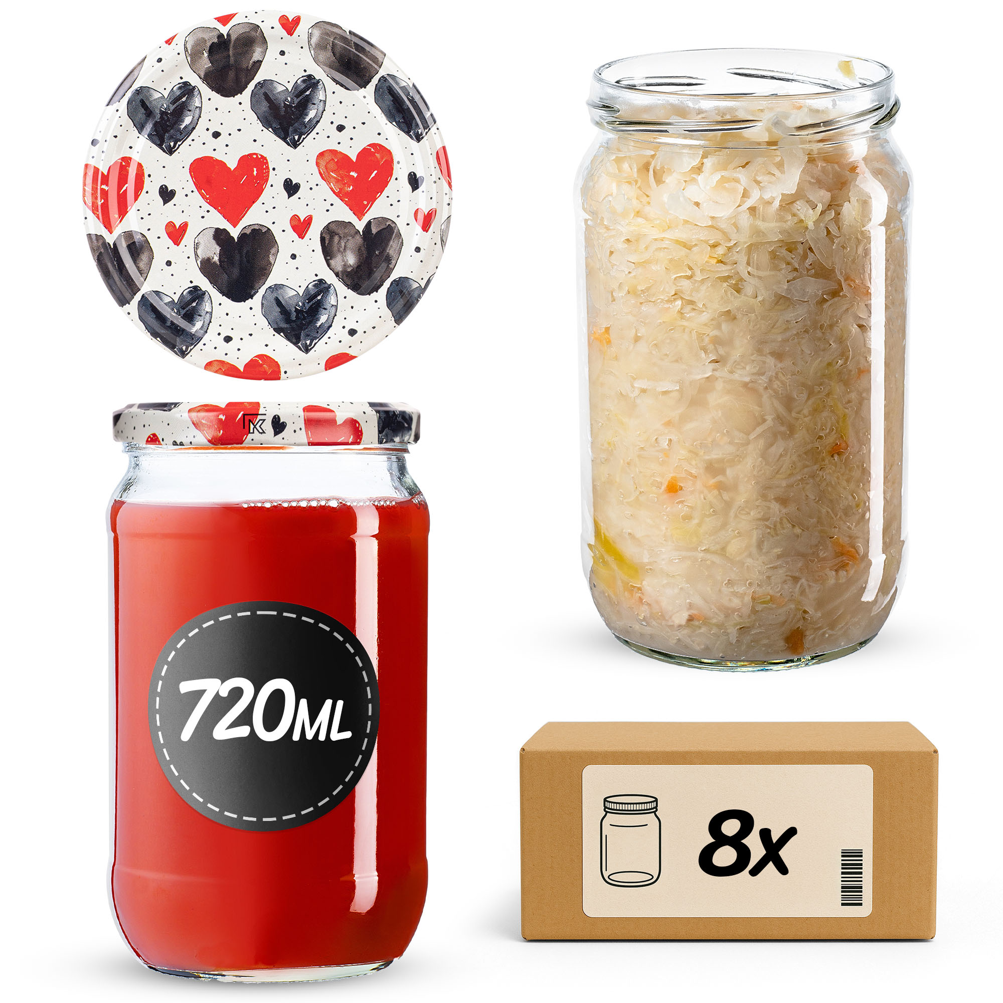 Słoiki na przetwory Niva 720ml fi82mm 8szt + wieczko Serca