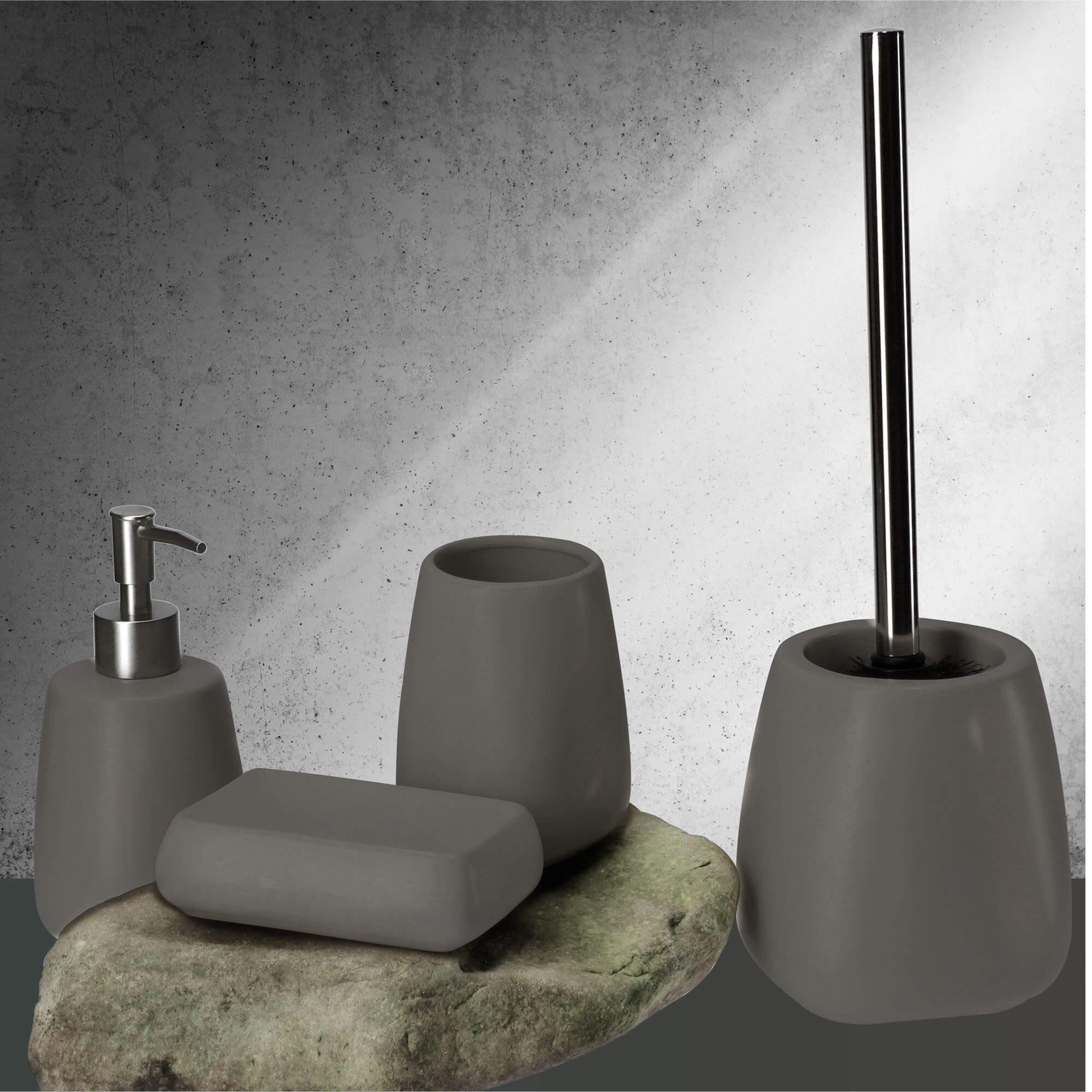 Zestaw dozownik na mydło + szczotka WC, szary