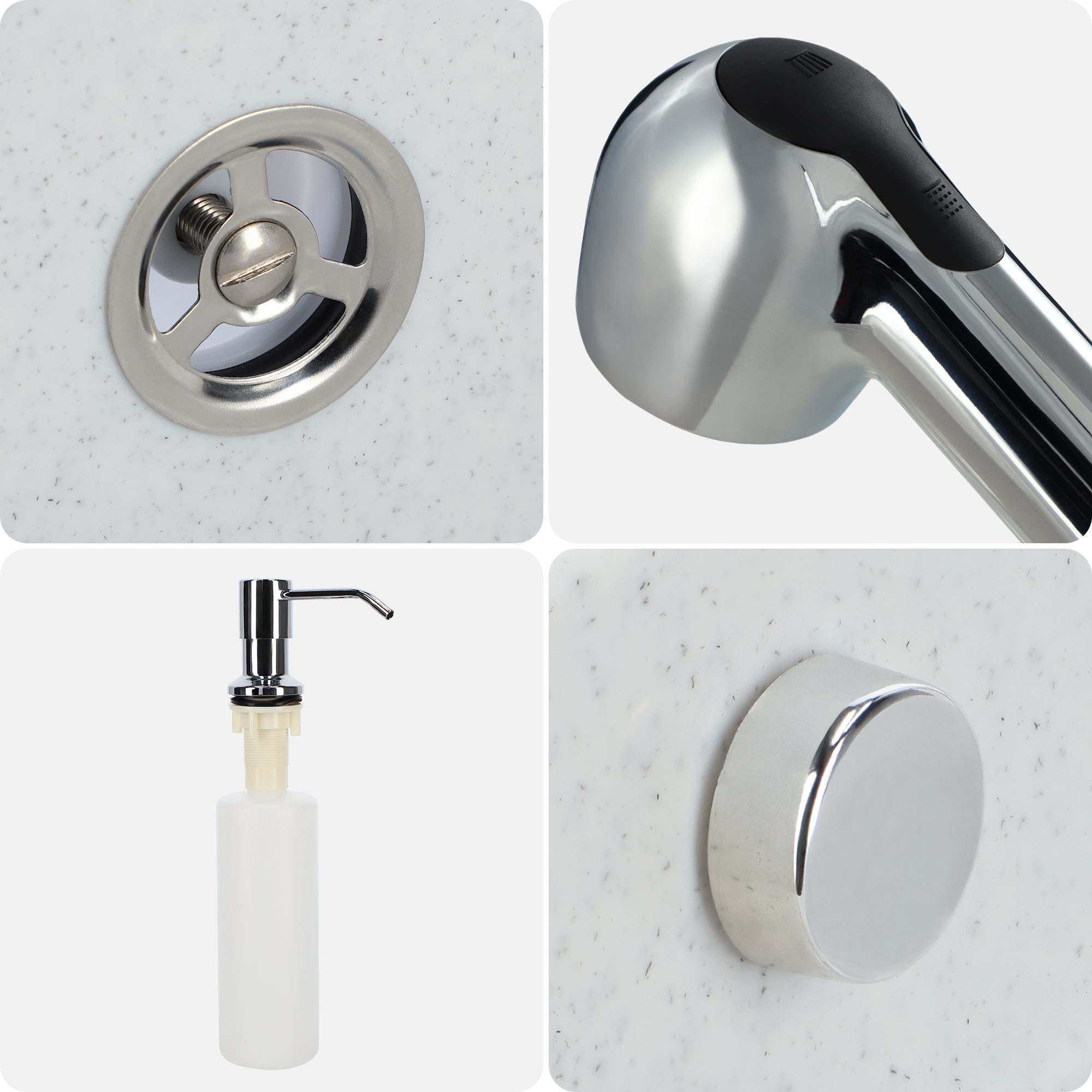 Zlew gospodarczy z wyciąganą baterią i dozownikiem Gospo Eko, biały