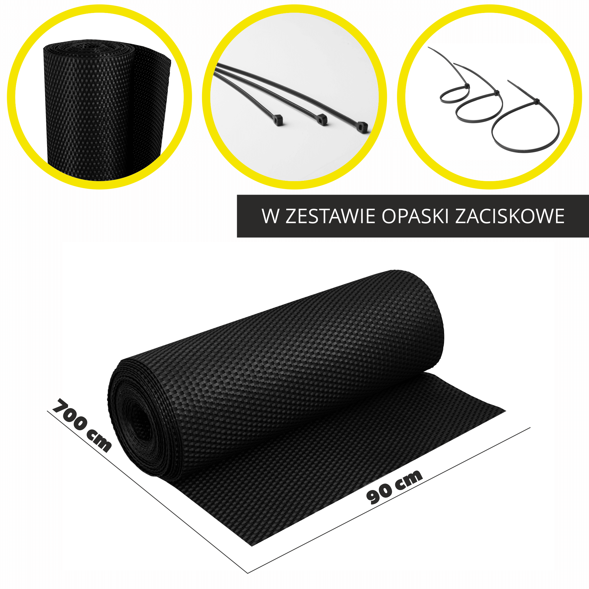 Osłona balkonowa 90 x 700 cm, czarna