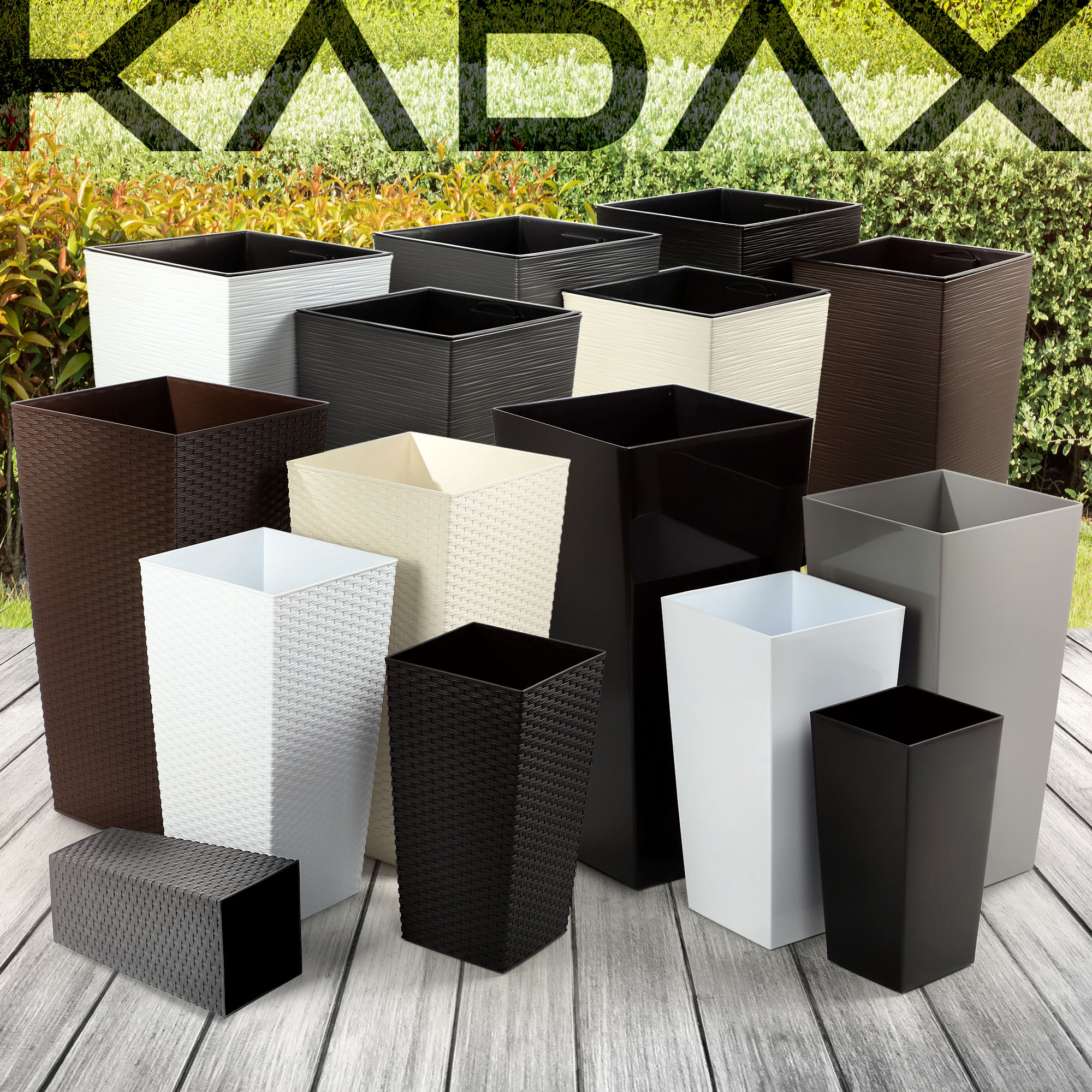 Donice na kwiaty z wkładem Pesaro rattan 19 cm + 25 cm + 30 cm, kremowe