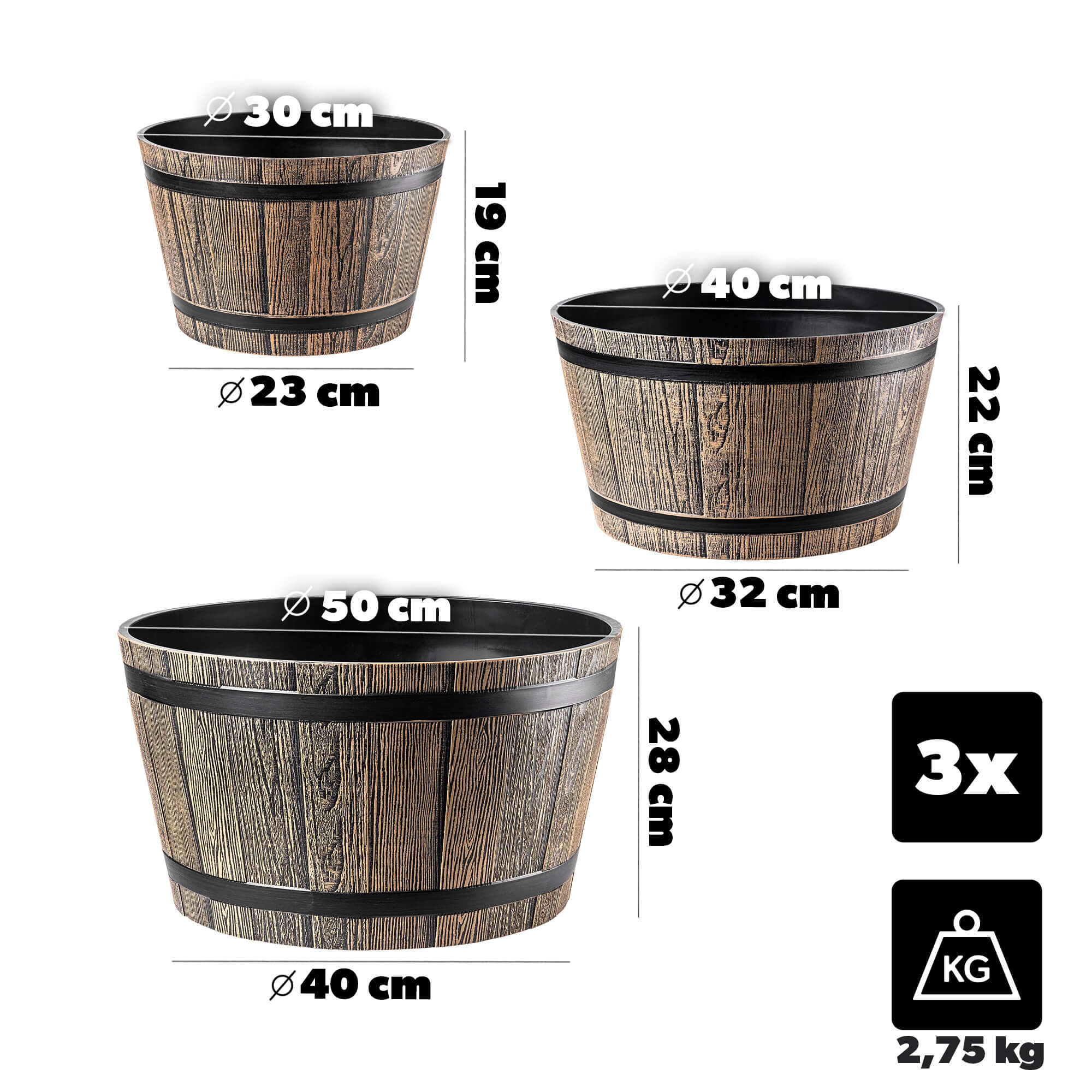 Donica na kwiaty Sori 30, 40, 50 cm, mokka