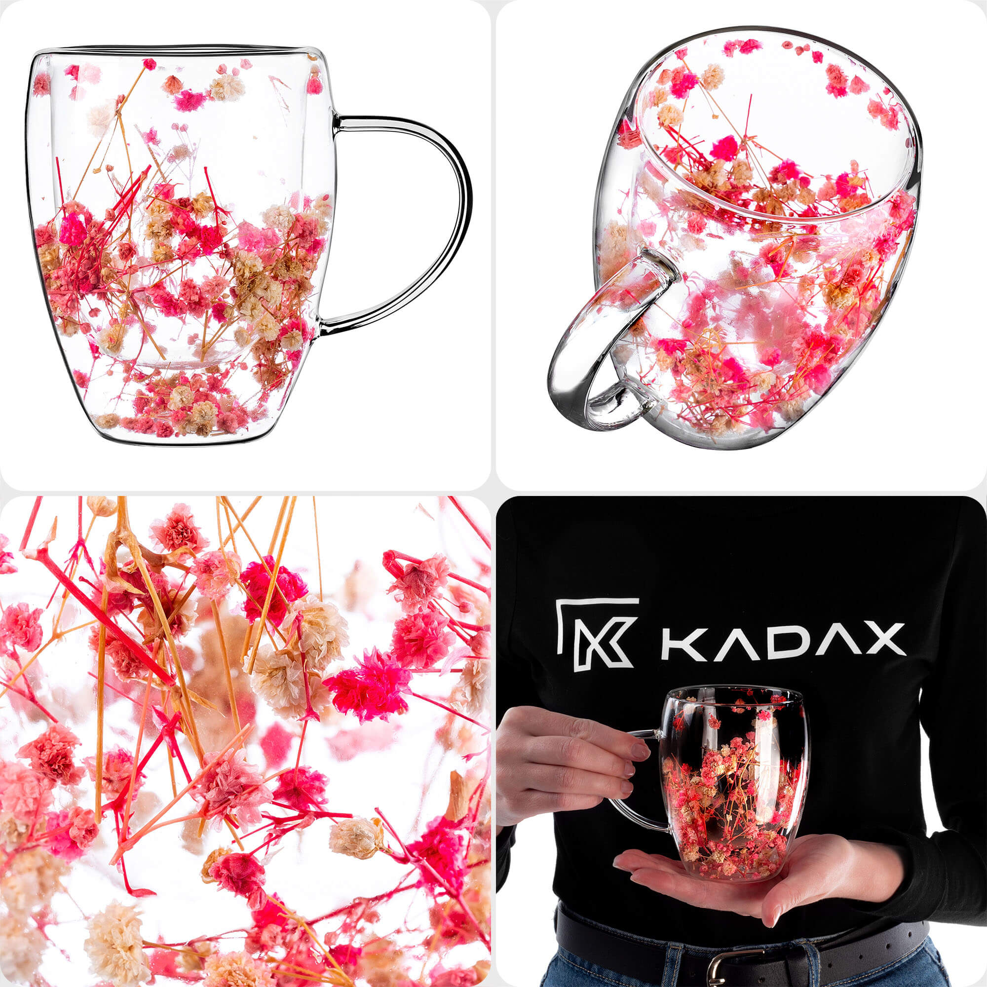 Kubek termiczny z kwiatowym motywem Riga 350ml różowy 4 szt.