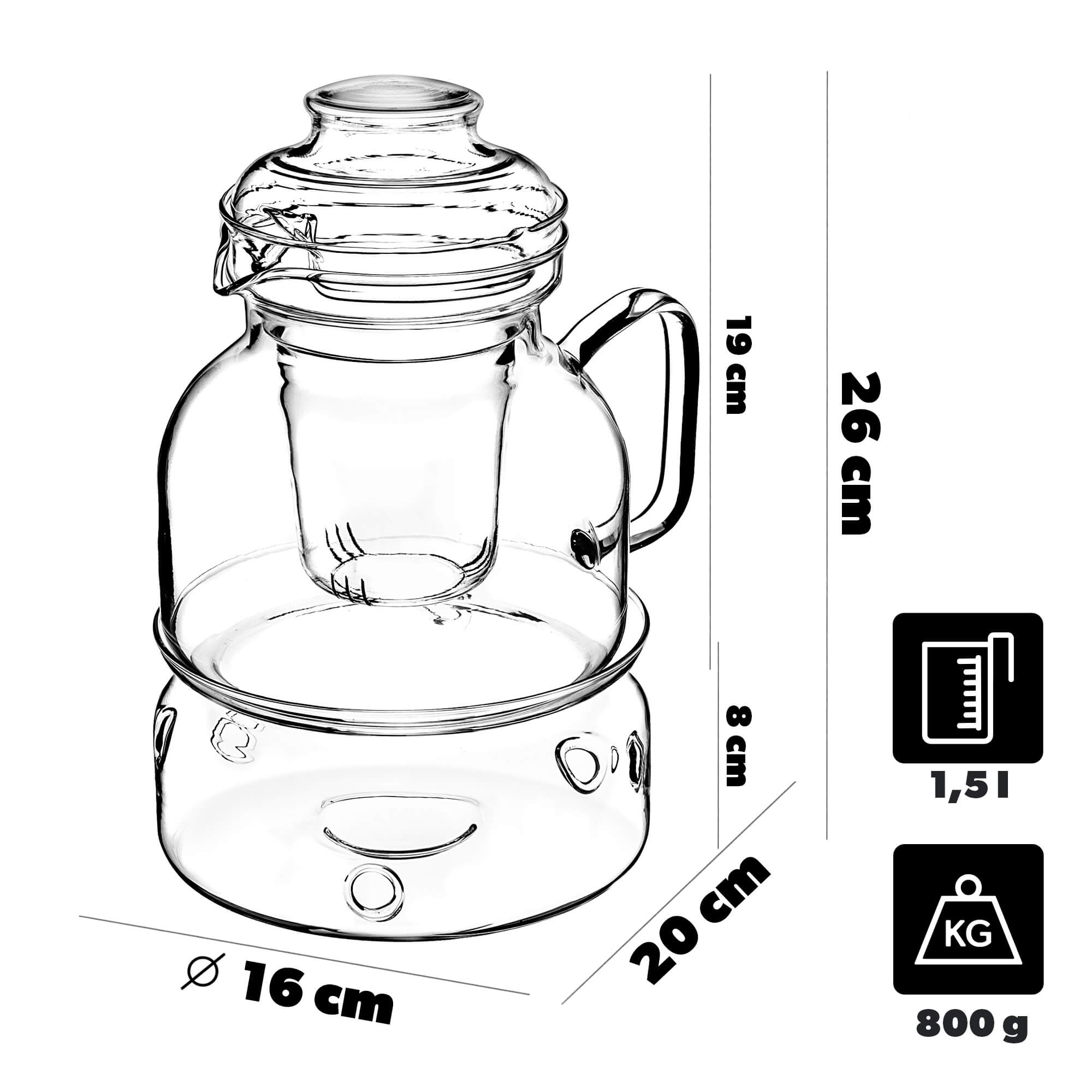 Dzbanek żaroodporny z podgrzewaczem Risel 1.5L + zaparzacz