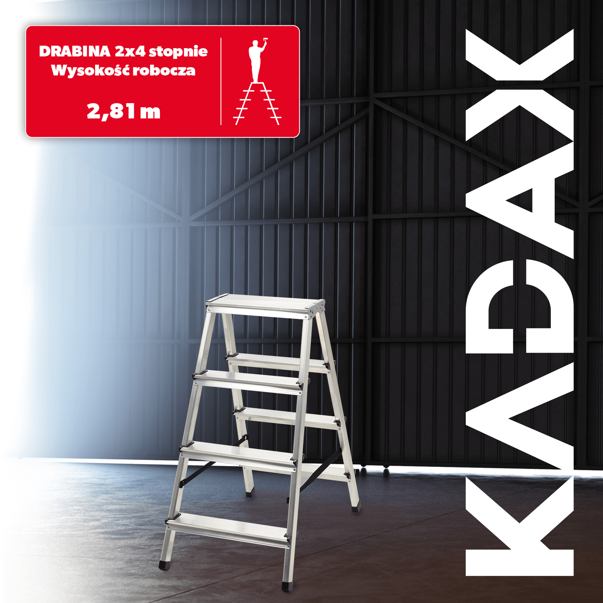 Drabina aluminiowa z podestem Molde, 4 stopnie, 125 kg