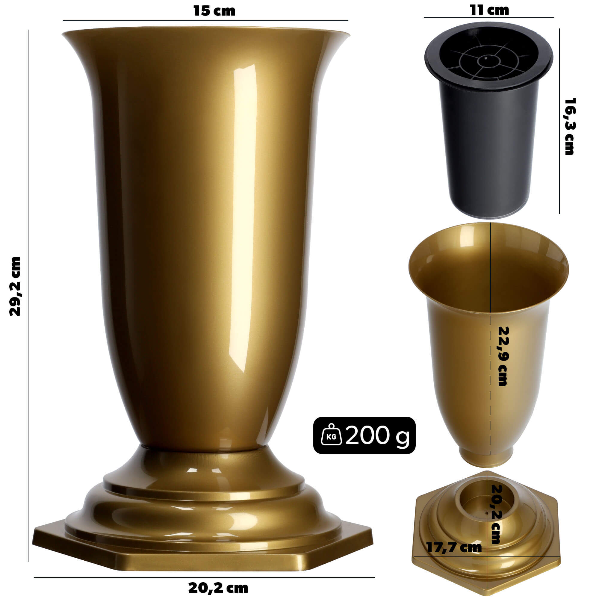 Flakon na cmentarz stojący Sorano 29 x 15 cm, złoty