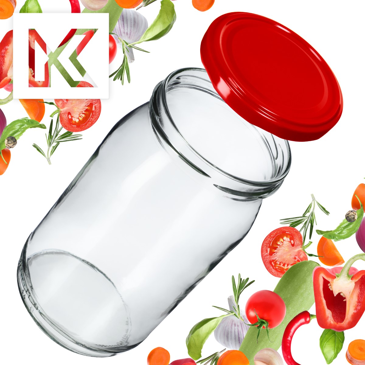 Słoiki na przetwory Simo 900ml 24szt 82mm + wieczka czerwone