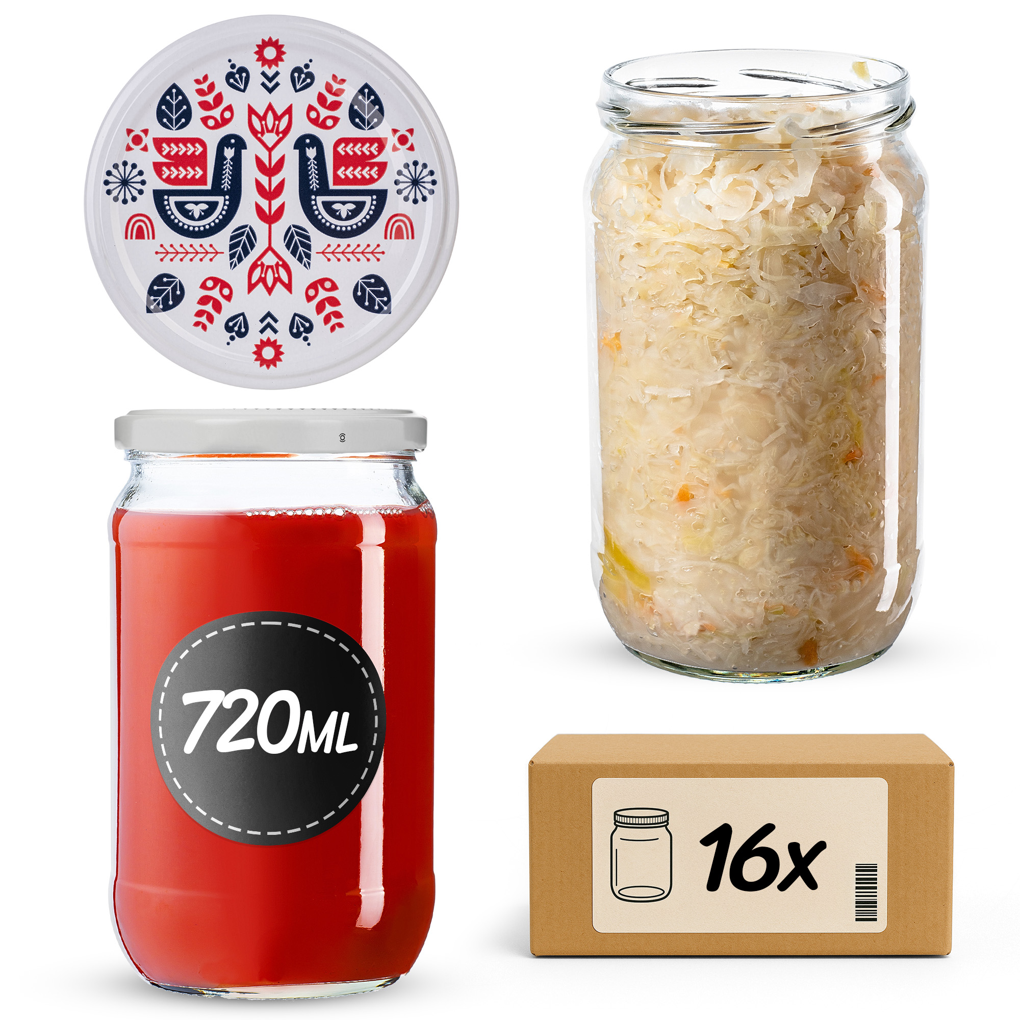 Słoiki na przetwory Niva 720ml fi82mm 16szt + wieczko Kurpie