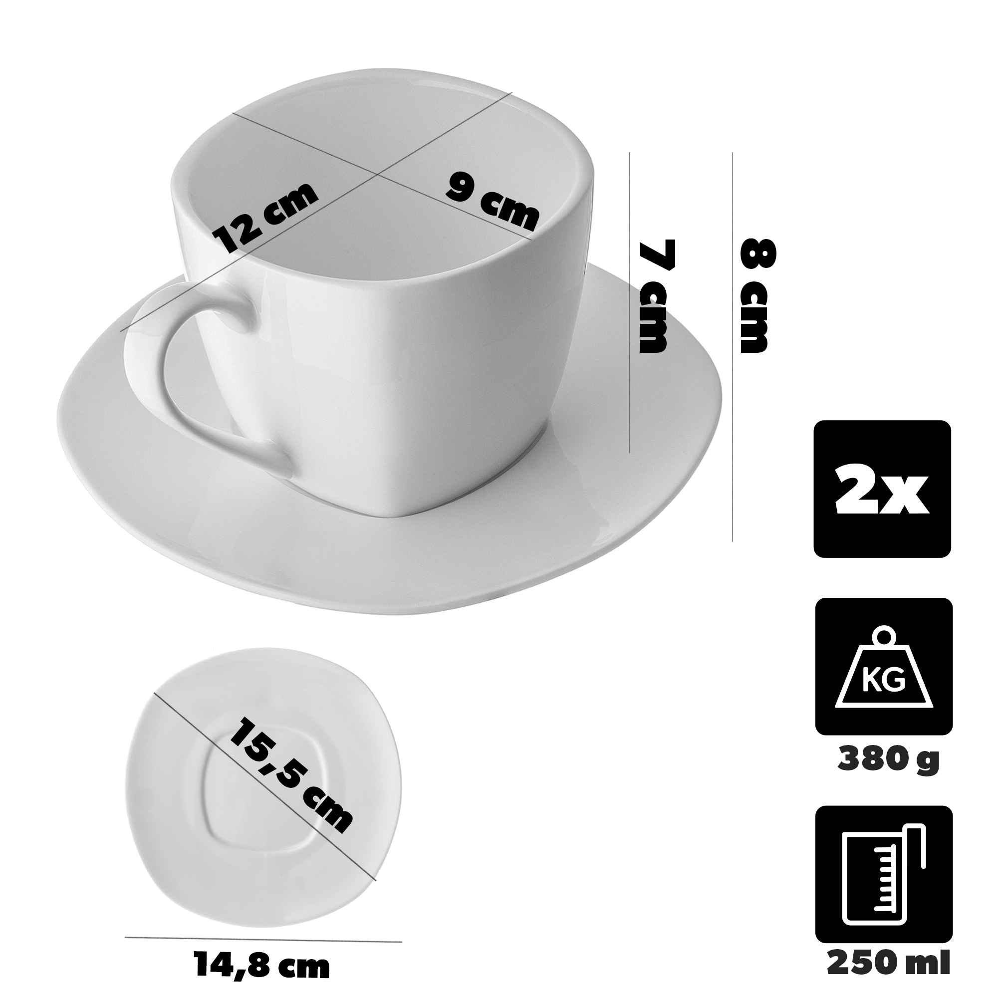 Filiżanka ze spodkiem Fraisse 250ml 2szt kwadratowa
