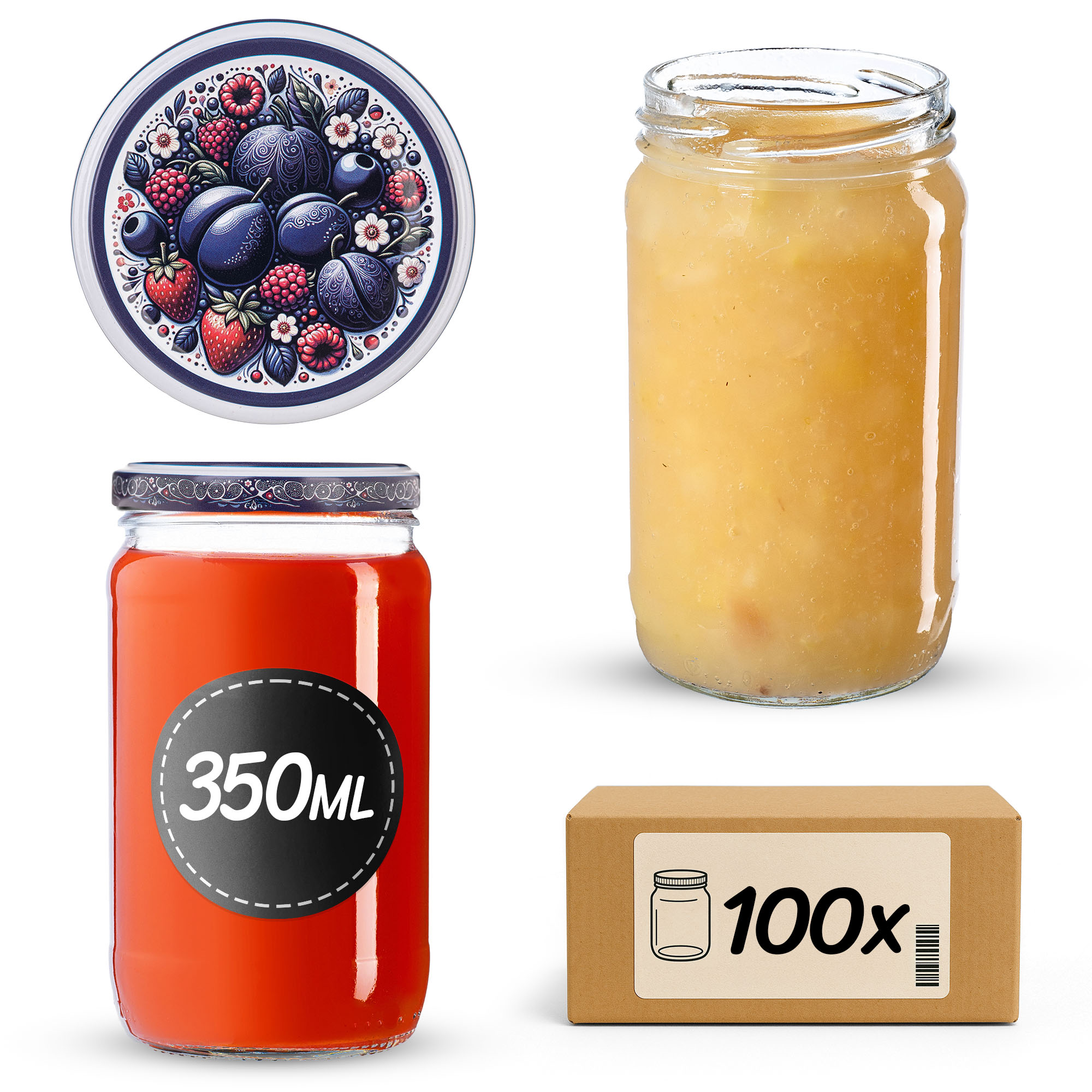 Słoiki na przetwory Gera 350ml fi66mm 100szt + wieczko Owocowy bukiet