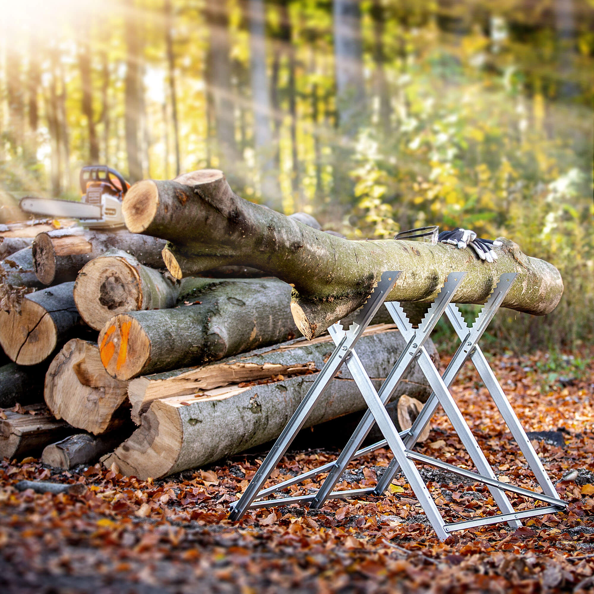 Składany stojak do cięcia drewna Fyresdal 82 x 78 cm stalowy